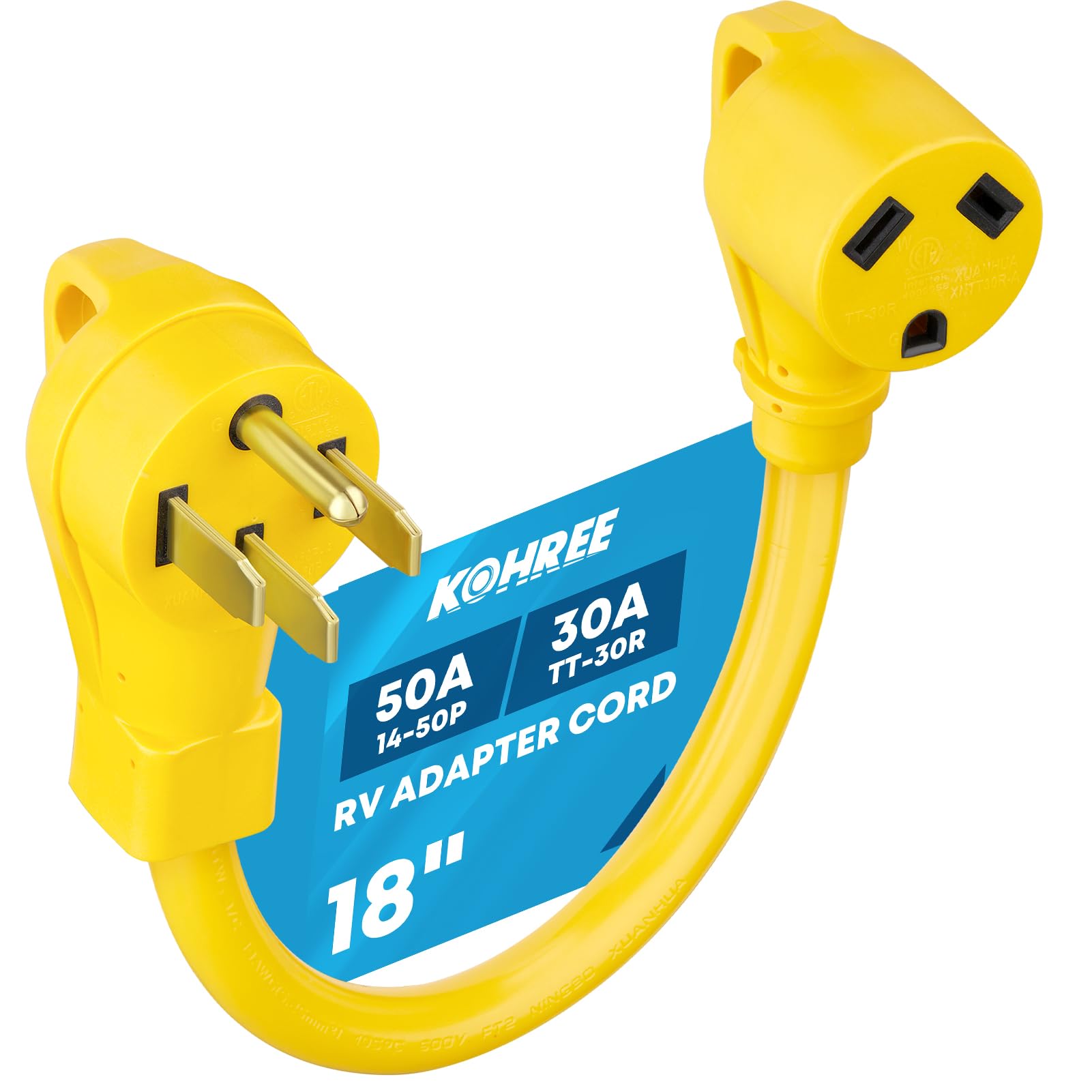 Kohree 50 Amp To 30 Amp Rv Adapter 18'', Heavy Duty Rv Dogbone Electrical Plug Adapter With Grip Handle, Nema 14-50P To Nema Tt-