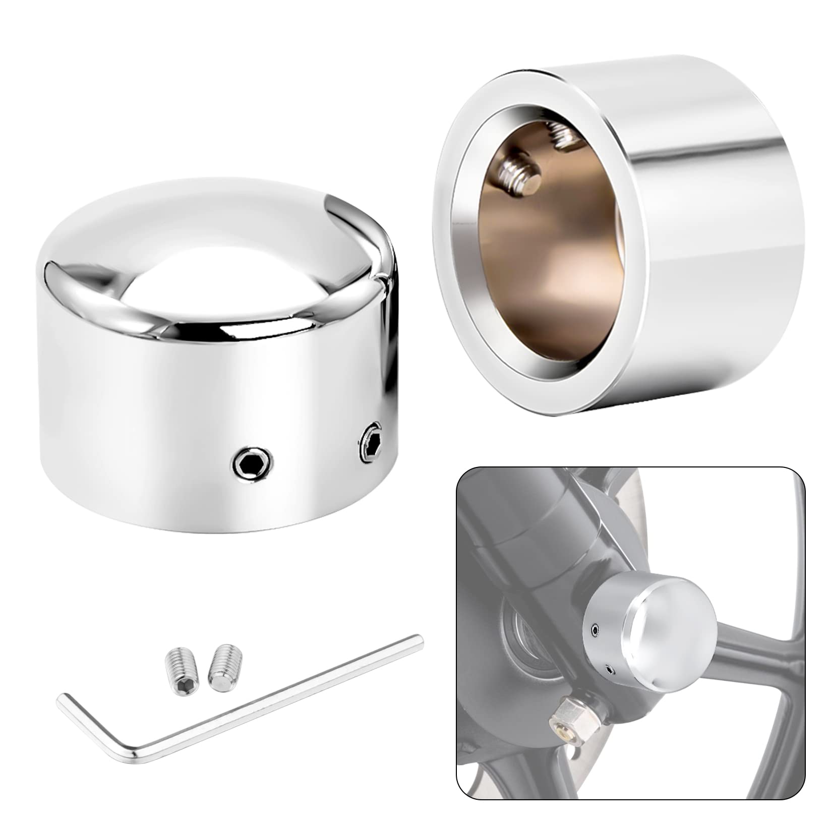 Anonemoto Chrome Front Axle Nut Covers, Front Axle Caps Compatible With Harley Davidson 2002-2024 Vrsc Softail Dyna Super Glide 