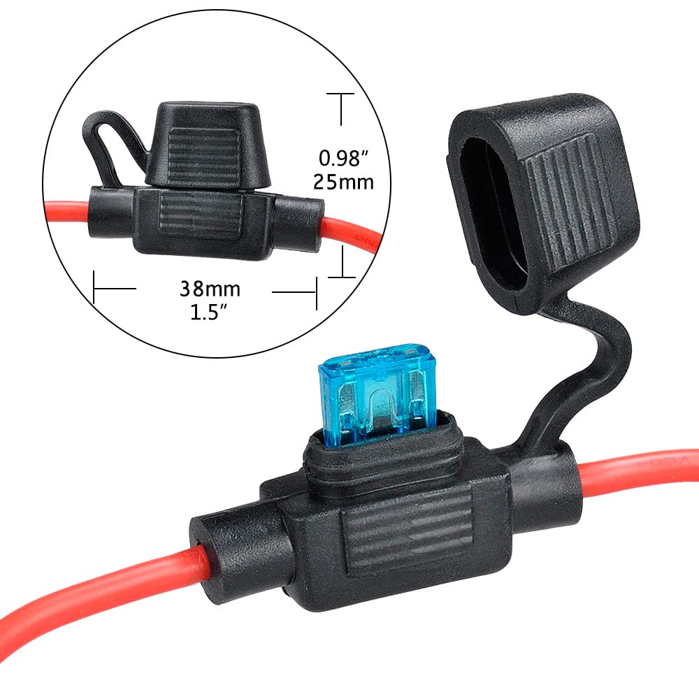 Muyi 6 Pack Inline Fuse Holder - 14Awg Gauge Wire Pigtail Mini Blade Fuse Holder With 15A Mini Blade Fuses Atm