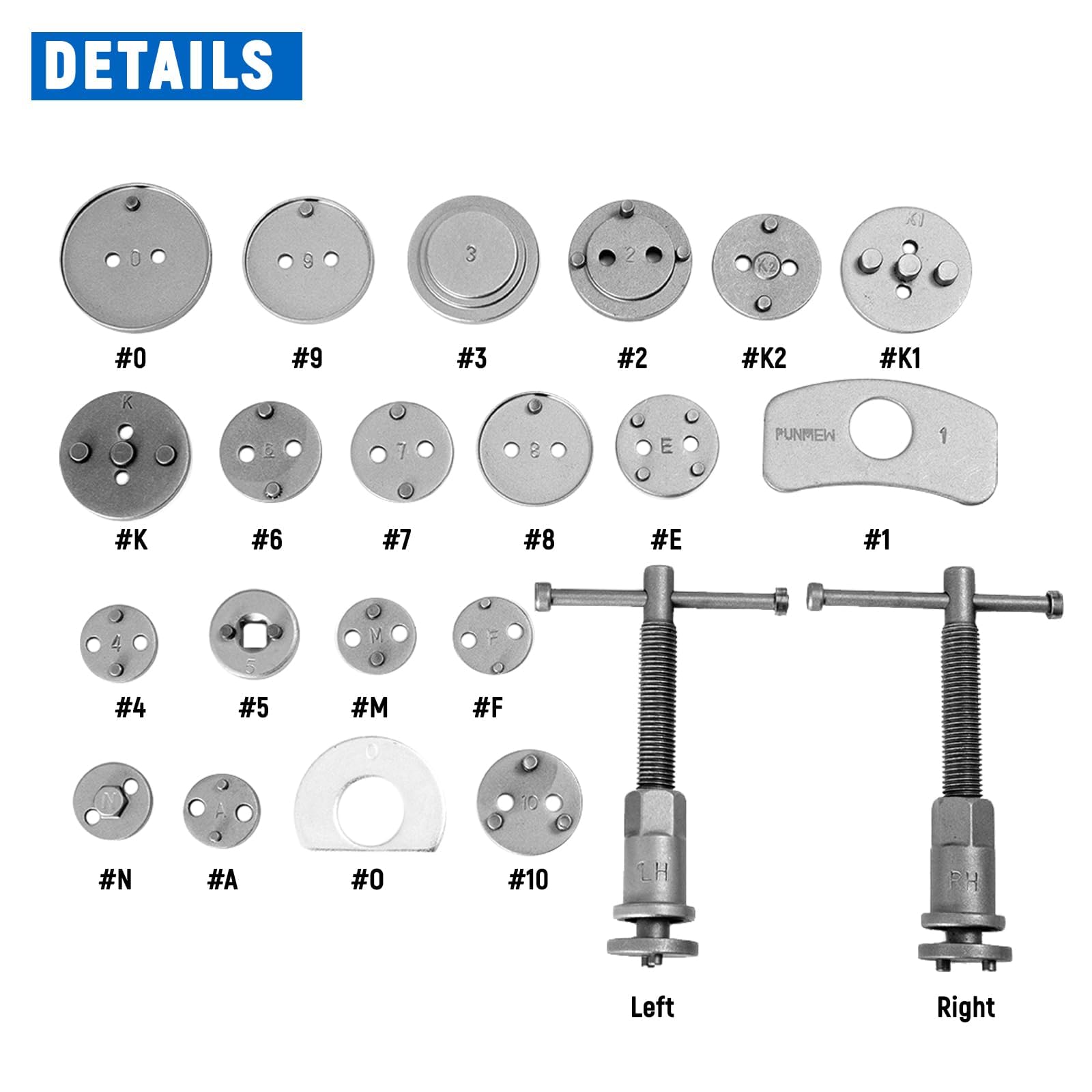 Punmew Brake Caliper Compression Tool 24-Piece Heavy Duty Disc Brake Piston Caliper Compressor Rewind Tool