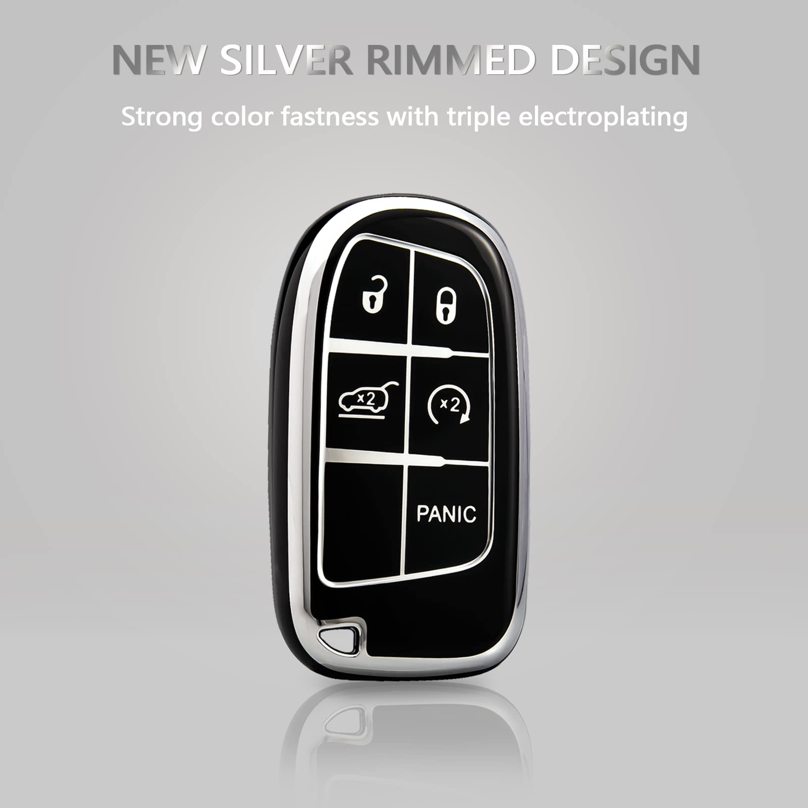 Offcurve Key Fob Cover For Dodge Jeep Car Key Case For Jeep Grand Cherokee Renegade Dodge Challenger Charger Dart Durango Caravan Ram Chrysler 200 300 Remote Smart Key Accessories, Black