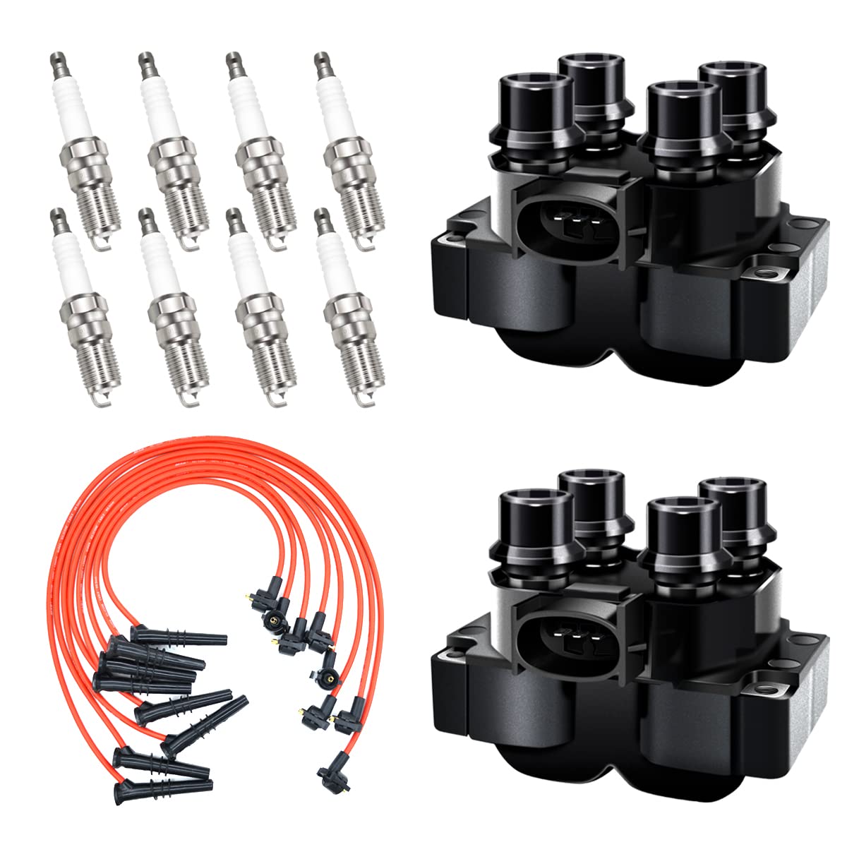 MAS Set of 2 Ignition Coil Pack FD487&8pcs Iridium Spark plugs SP432&Wires set Compatible with Ford Mercury Lincoln Town Car F15