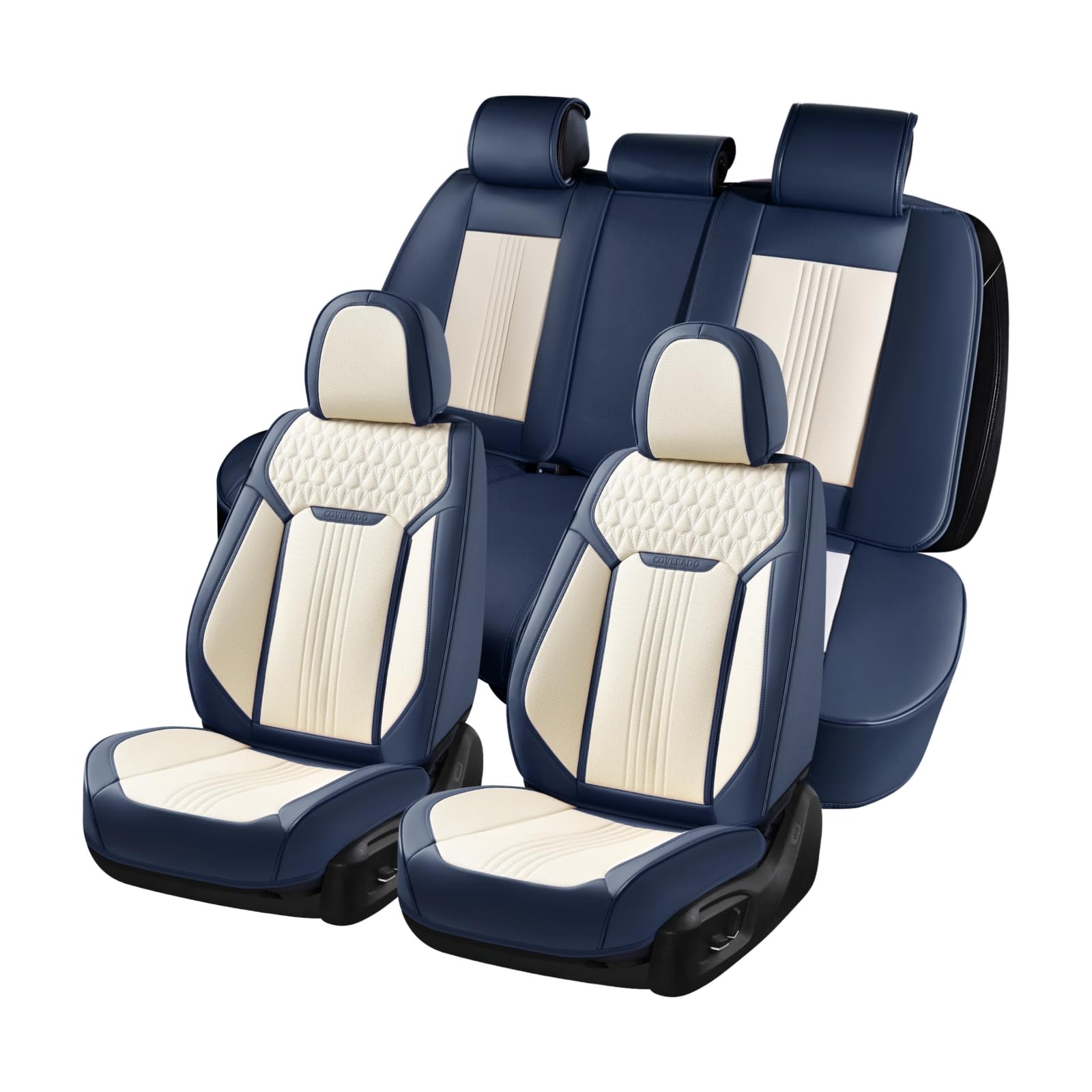 Coverado Seat Covers Full Set, Car Seat Covers Waterproof, Luxury Leather Seat Cover For Cars, Front Seats And Back Seat Cover,