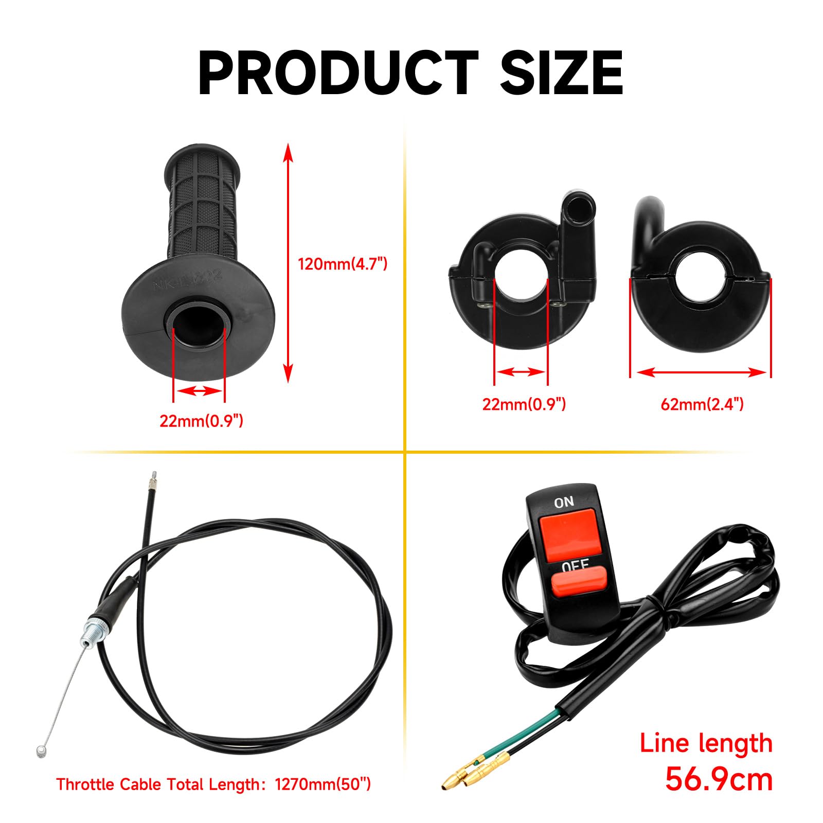 HIAORS 7/8 Mini Bike Throttle Cable Assembly Kit for Coleman CT200U, BT200X, Baja Warrior, Motovox 212cc, 196cc Engines - A