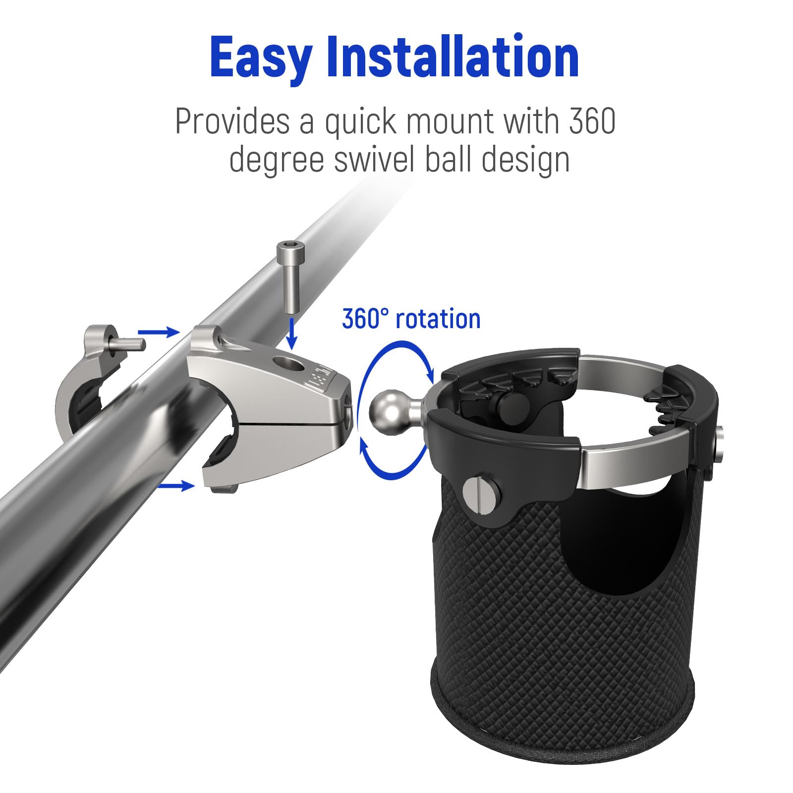 Lexin Lx-C3 Motorcycle Cup Holder With 360°Swivel Ball-Mount, Large Boat Drink Holder With Basket, Metal Handlebar Mount For Motorcycle Passenger/Atv/Scotter/Harley, Fits Handlebar 7/8'' To 1 1/4''