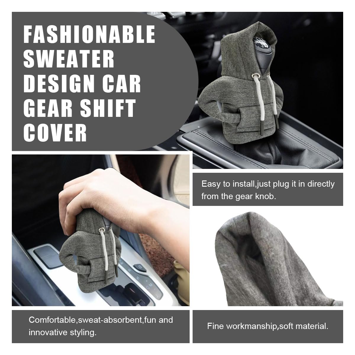 Joycourt 2Pcs Car Gear Shift Cover, Fashionable Hoodie Car Shift Knob, Winter Warm Gear Shift Knob Cover Sweater Shirt, Auto Int