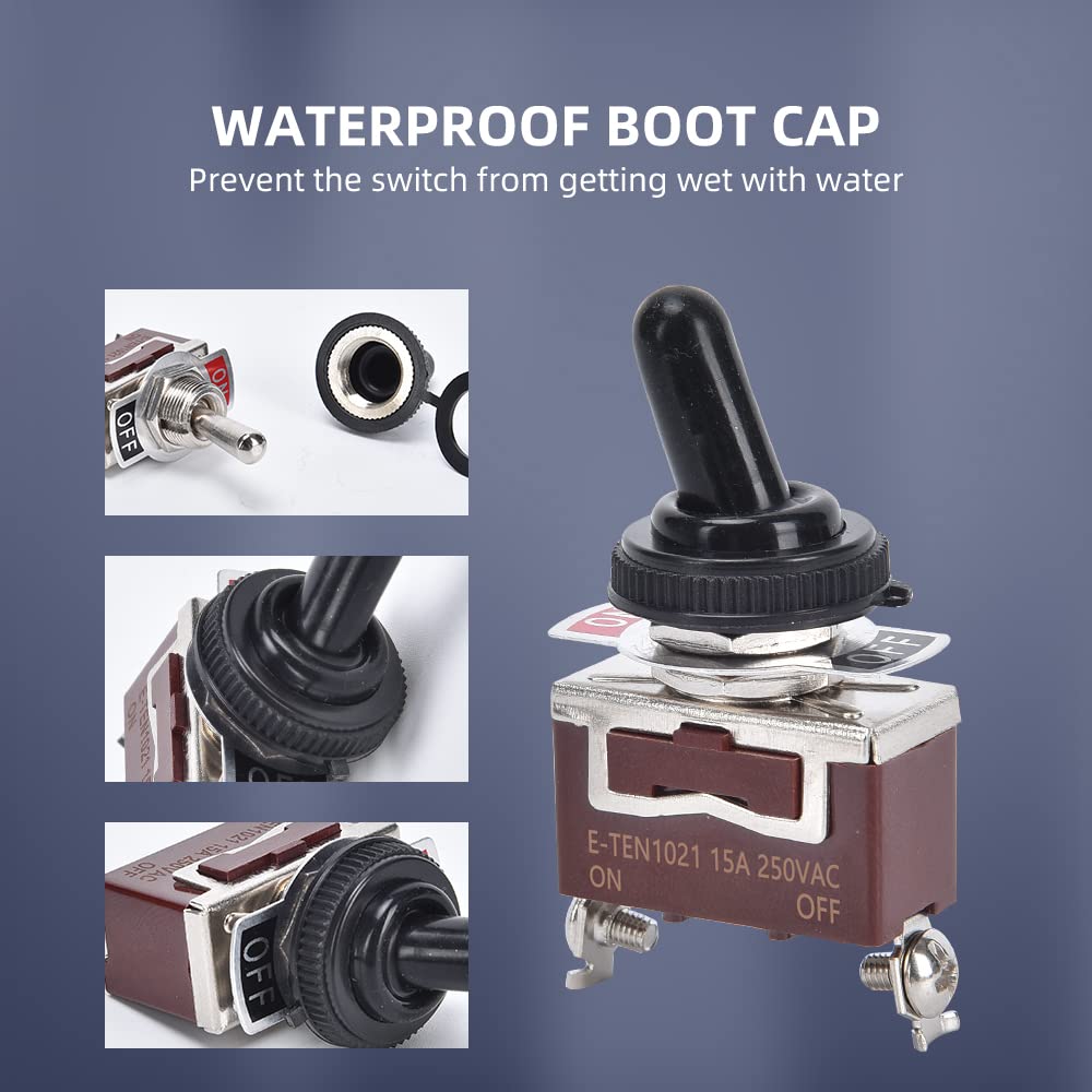 Cnaodun Waterproof Toggle Switch 30A 12Vdc/15A 250Vac Dc Marine Spst Switch 2 Way On/Off With Weatherproof Boot Cap Cover For Ca
