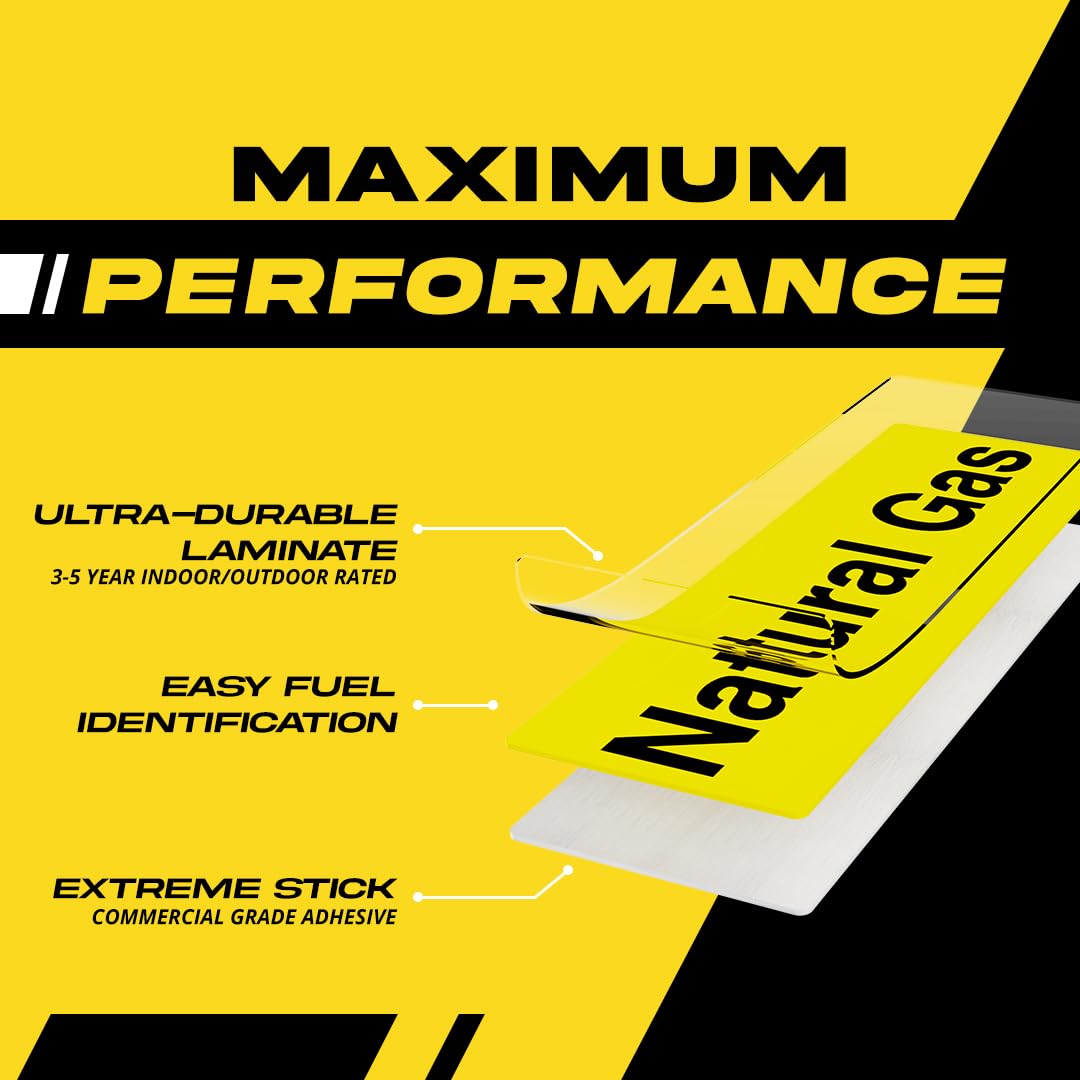 Natural Gas Sticker - Fuel Label Signage For Pipe, Storage Tank, Container - Weather Proof, Extreme Stick, Indoor/Outdoor Rated
