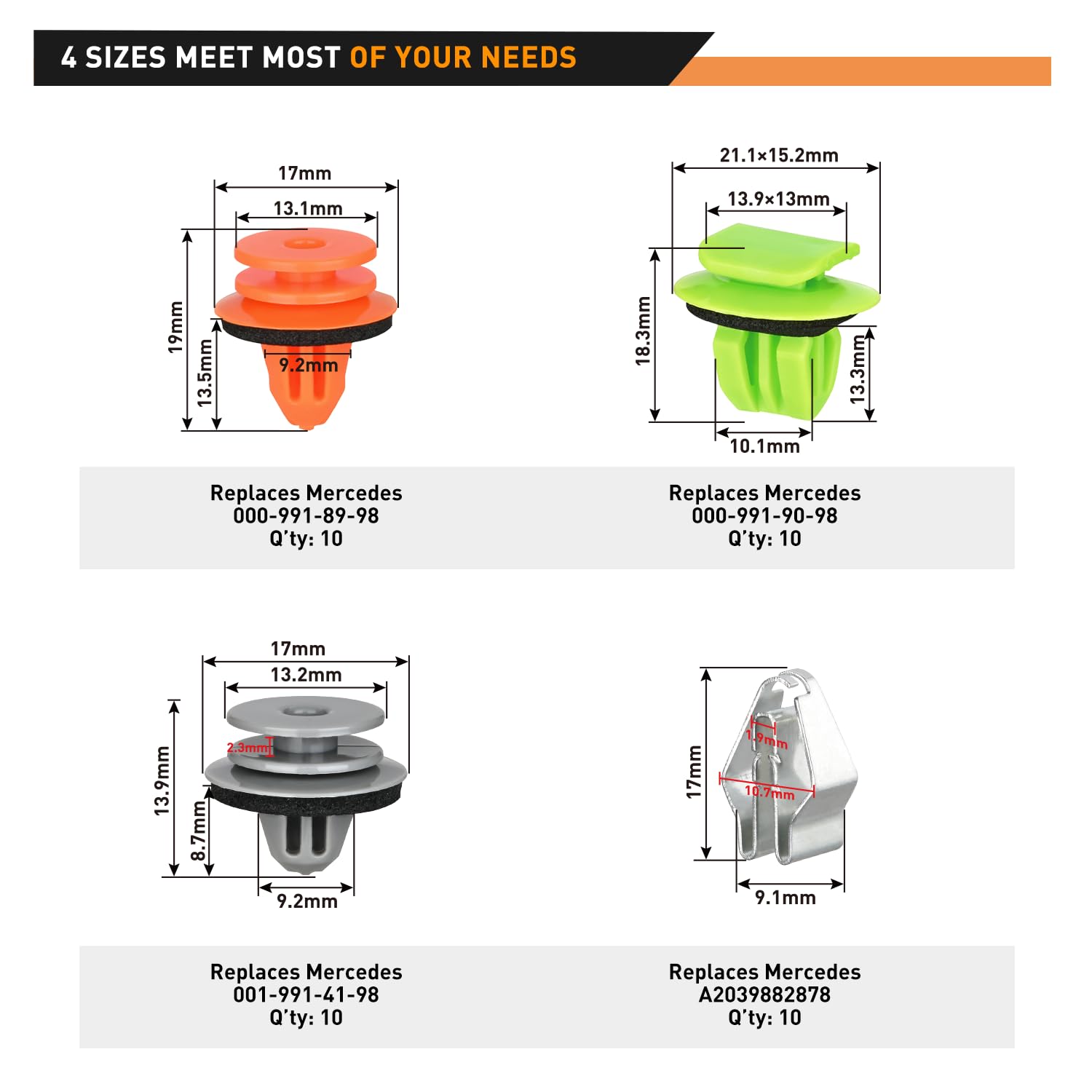 Gooacc 40Pcs Liftgate Interior Trim Moulding Clips Trunk Trim Panel Retainer Clip For Benz Mercedes 000-991-90-98, 000-991-89-98