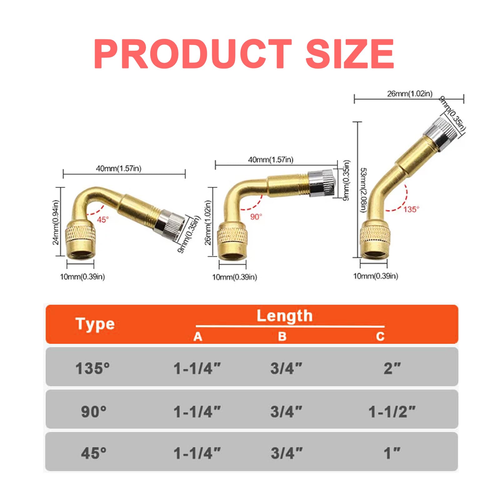 Yienakfun Metal Valve Stem Extenders 45 Degree 90 Degree 135 Degree Universal Valve Stem Extensions For Dual Wheels Passenger Ca