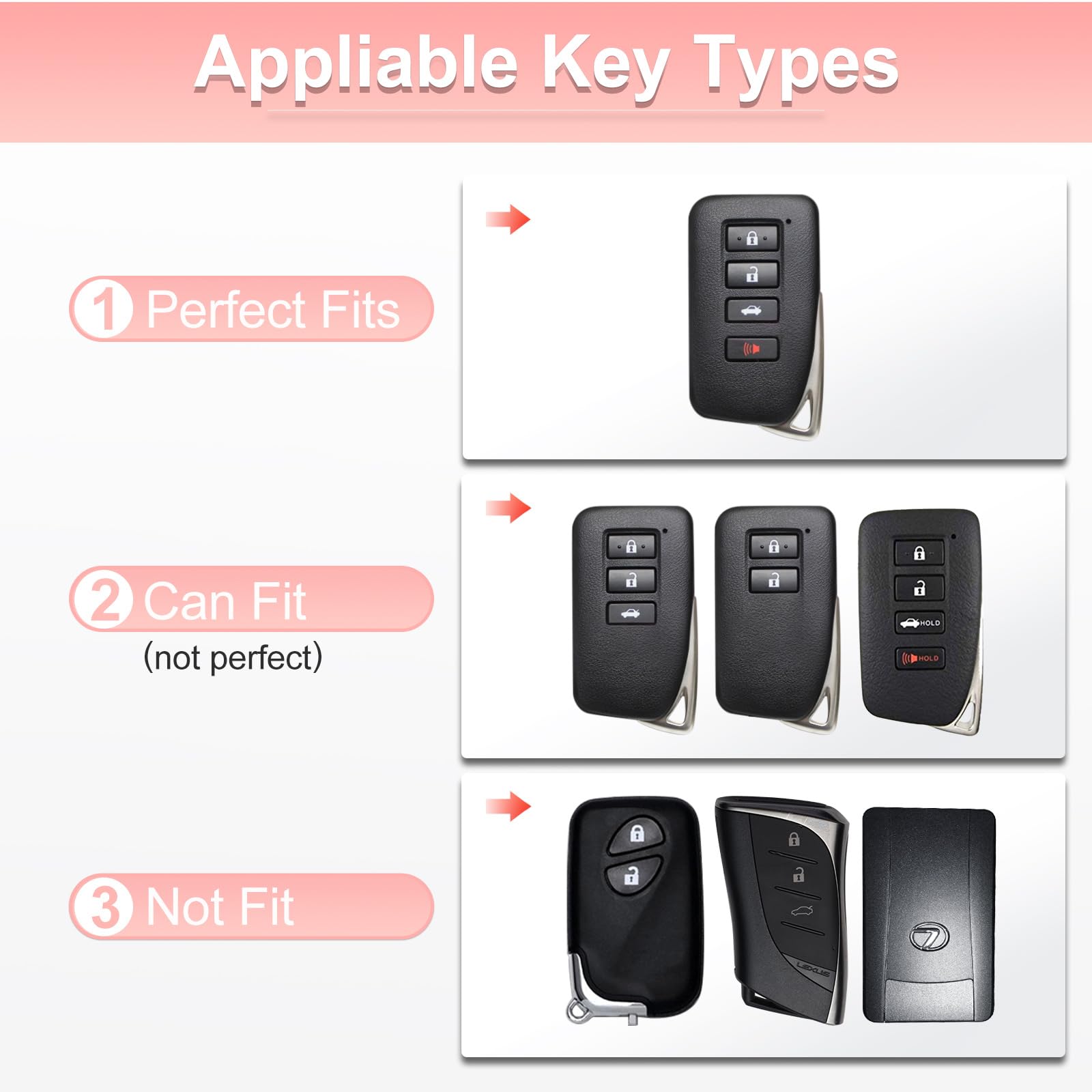 Pangpai Pink Car Accessories 3 Pcs For Lexus Rx Es Gs Ls Nx Rs Gx Lx Rc Lc Key Fob Cover With Bling Keychain Cute Push To Start