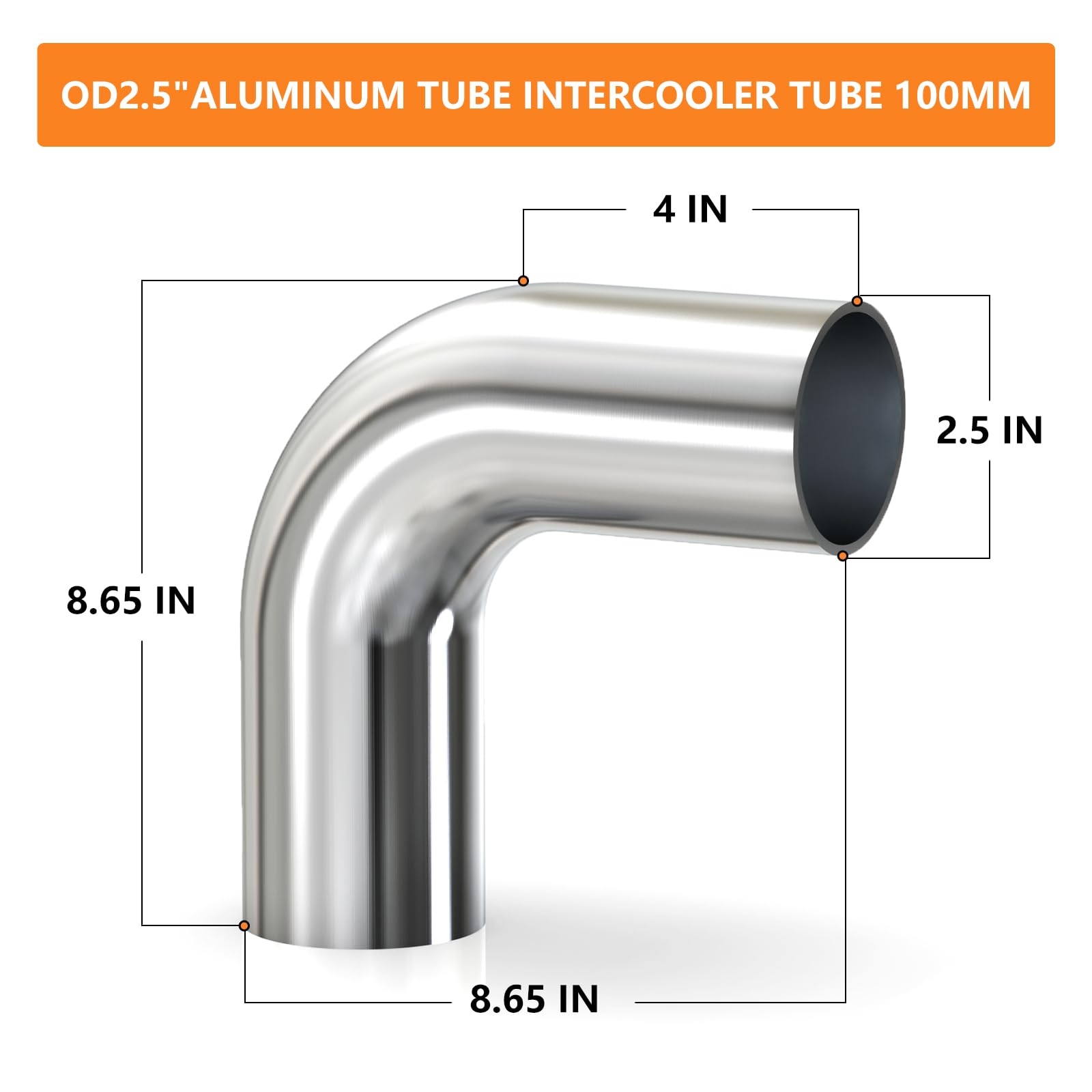 Gasher 1Pcs 90 Degree Elbow Aluminum Alloy Tube 2.5''Od, Leg Length 4'' (100Mm), Intercooler Pipe For Intake And Cooling Systems