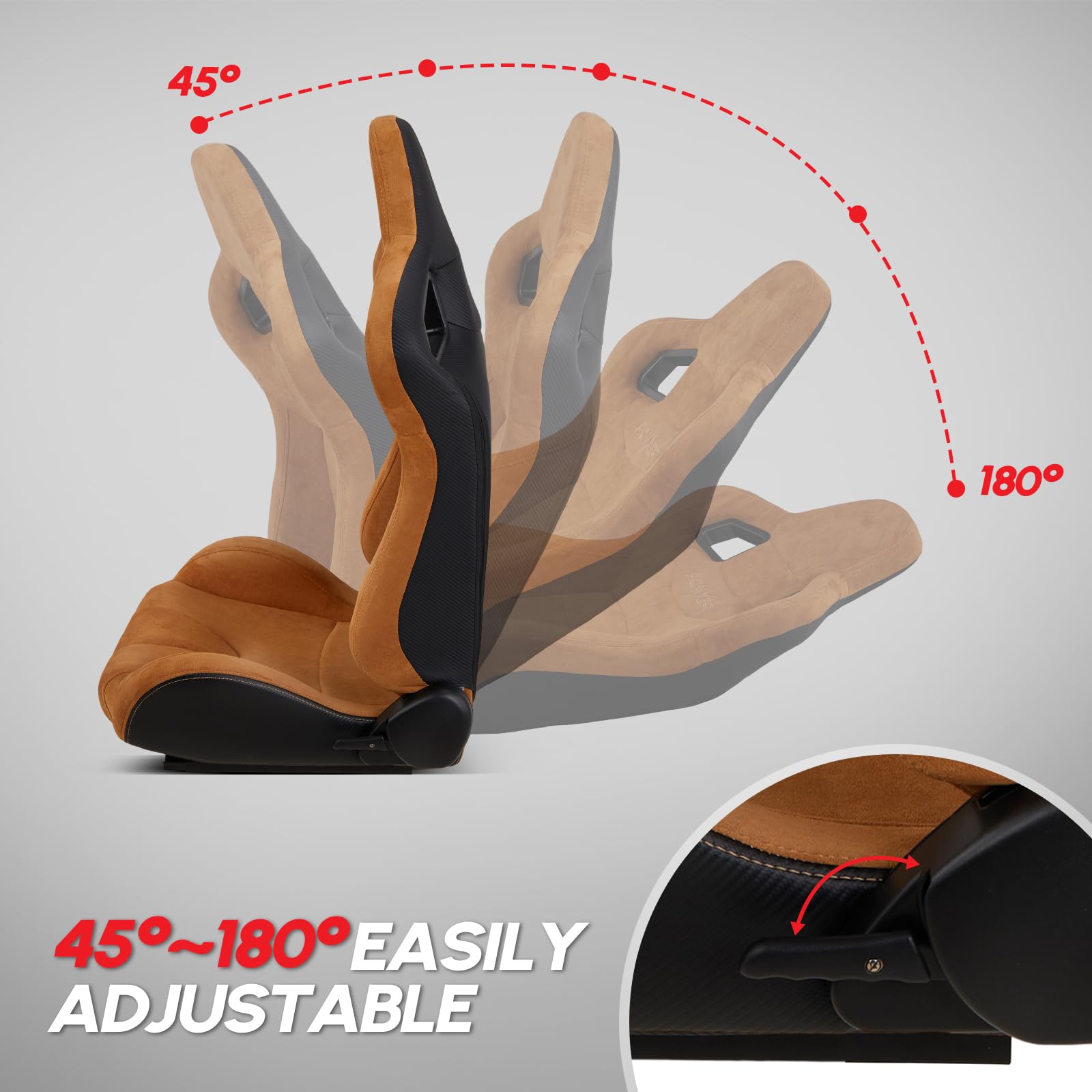 PEXMOR 2 Pcs Reclinable Universal Racing Bucket Seats w/Dual Slider, PU & Carbon Leather Adjustable Race Seats for Cars, Driver