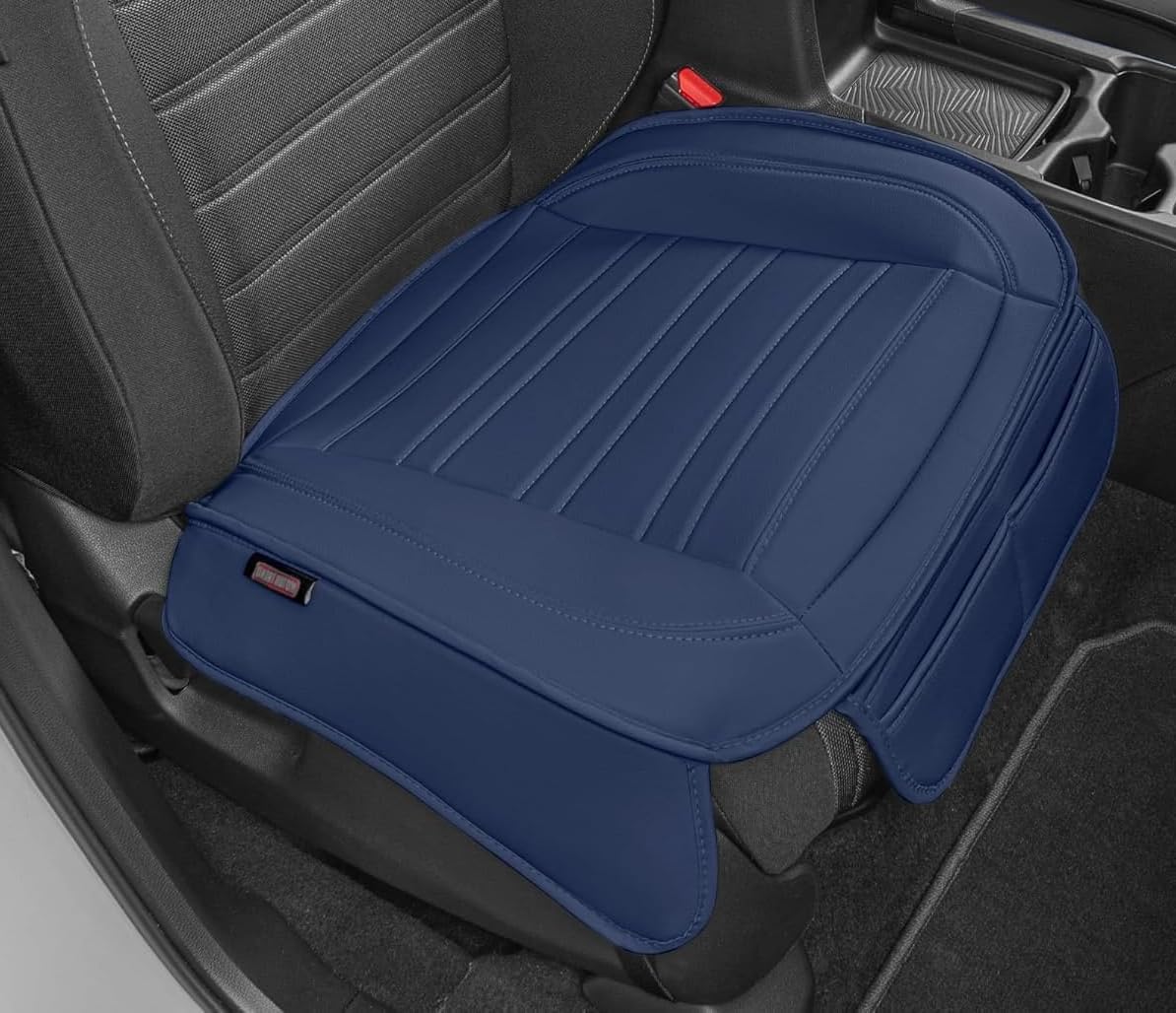 Motor Trend Seat Cover For Cars Trucks Suv, Faux Leather Blue Padded Car Seat Cover With Storage Pockets, Premium Interior Autom