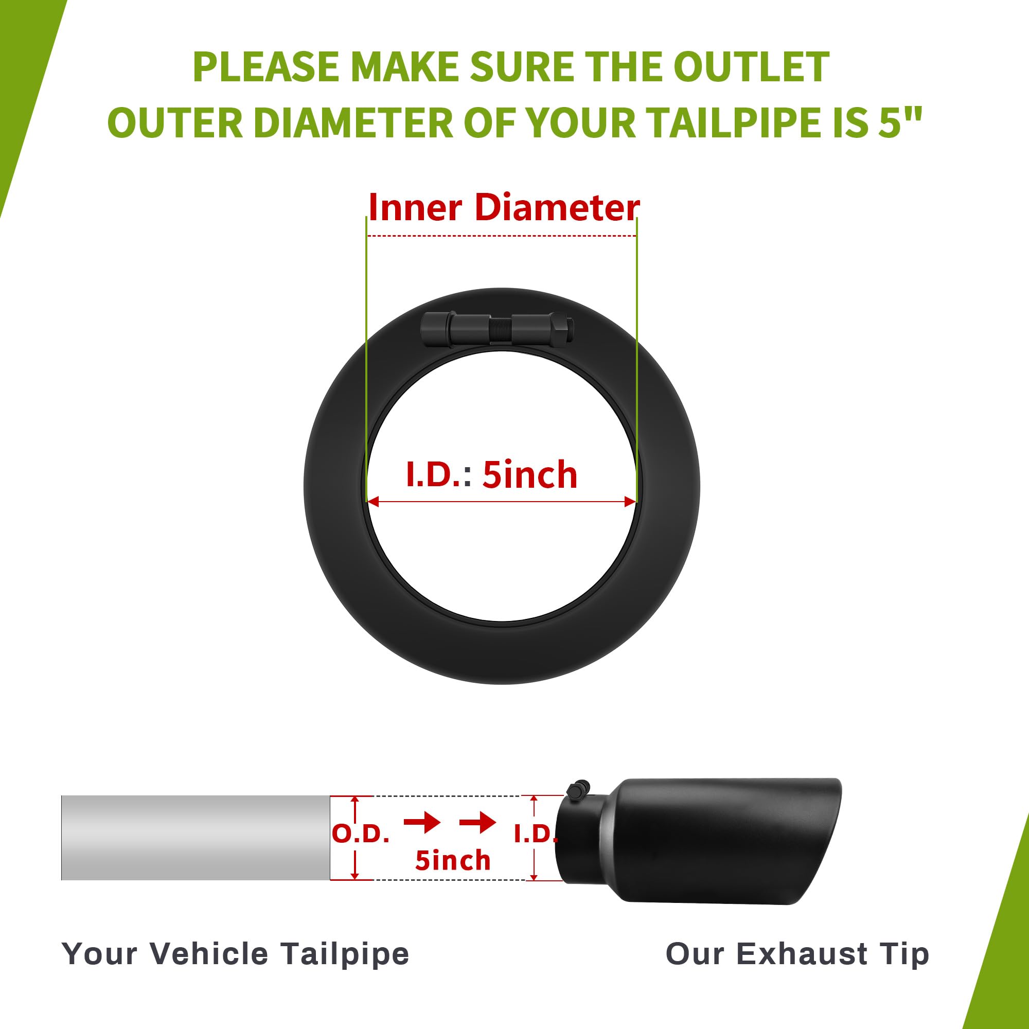 Autosaver88 5 Inch Exhaust Tip, 5'' Inlet 7'' Outlet 15'' Overall Length Stainless Steel Exhaust Tip, Universal Diesel Exhaust T