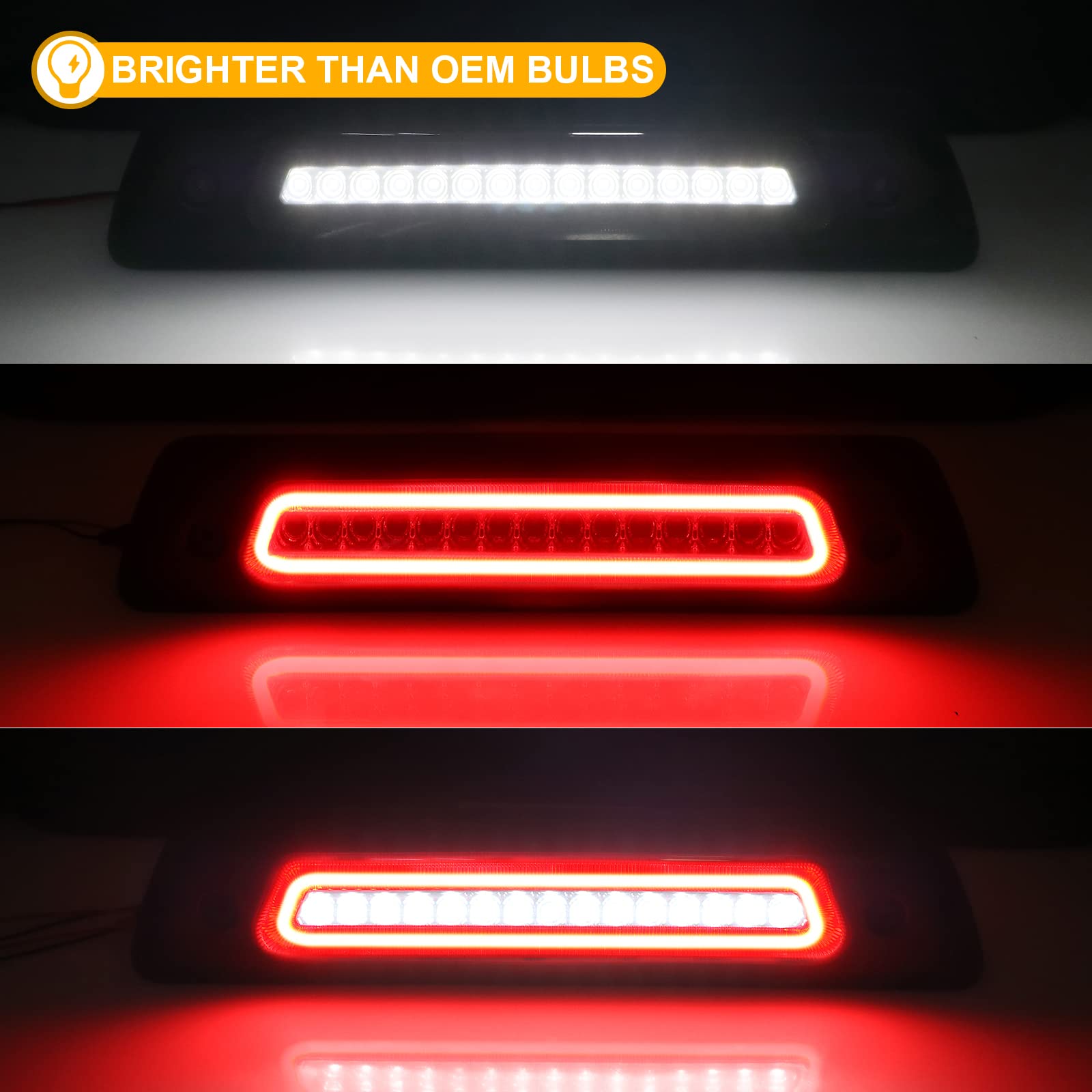 R&F Auto Led Smoked Lens Third Brake Light Replacement For F150 (2009-2014) Roof Cargo Lights High Mount Stop Lamp With Seal Foam Gaskets