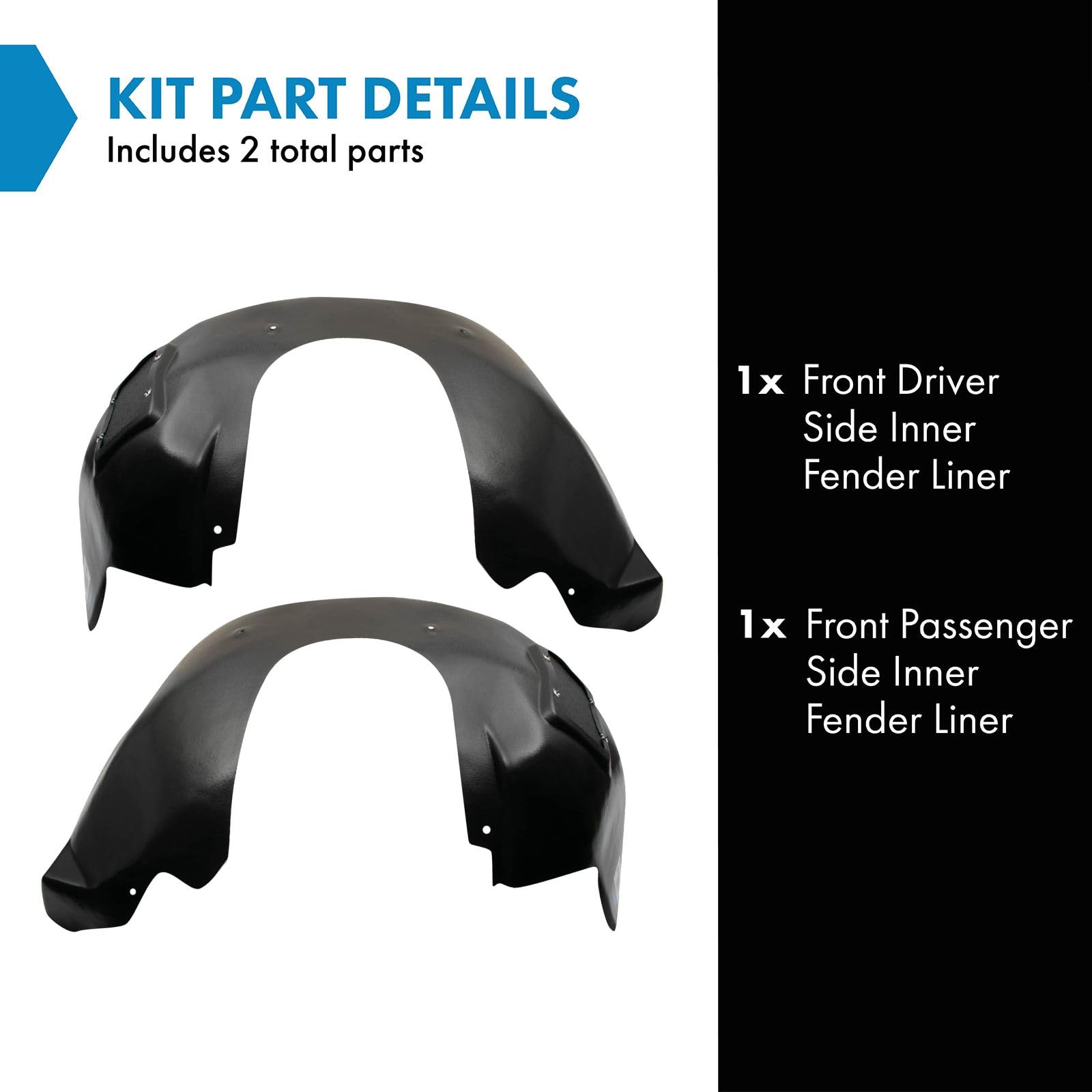 Trq Front Inner Fender Liner Set Compatible With 2010-2013 Chevrolet Camaro Gm1248211 Gm1249211