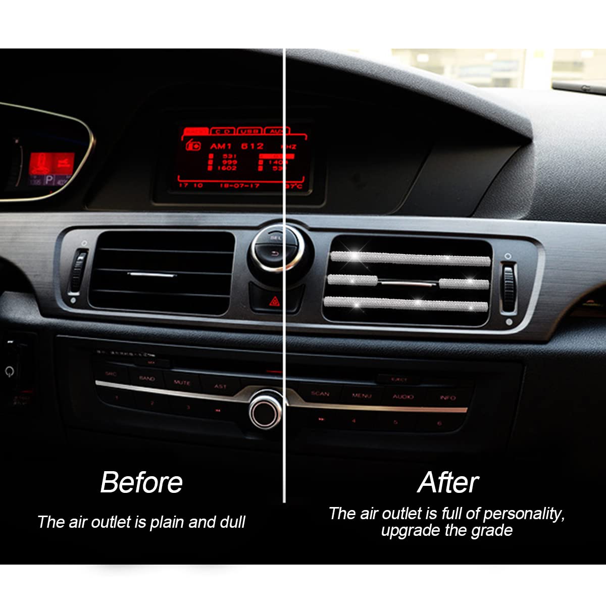 Aukepo 10 Pcs Bling Car Air Vent Outlet Trim, Rhinestone Air Conditioner Decoration Strip For Vent Outlet, Universal Bendable Tr