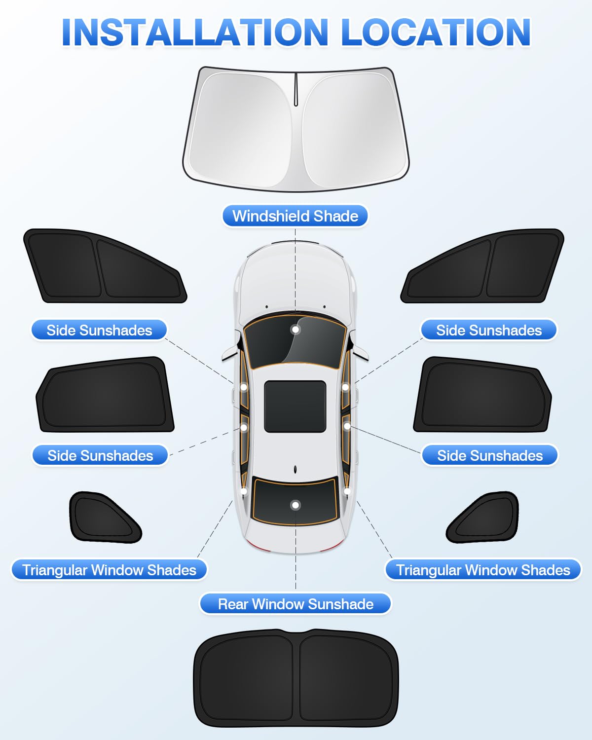 Canvcle Sunshades For Hyundai Kona 2024 2025 Accessories Windshield Sun Shade Side Rear Window Shade Cover Sun Visor Shield Priv