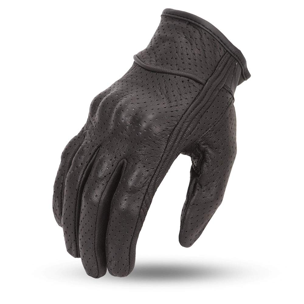First Mfg Co - Razer - Men'S Motorcycle Biker Riding Black Leather Gloves - 2X Large - Adjustable Strap Knuckle Protection Padde