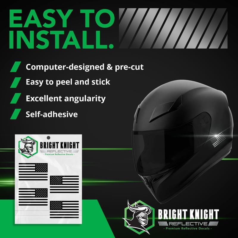 Bright Knight Reflective Flag Sticker, 2'' X 1'' Black American Flag Sticker Reflective Mirrored 2 Pair With Retro-Reflective Vi