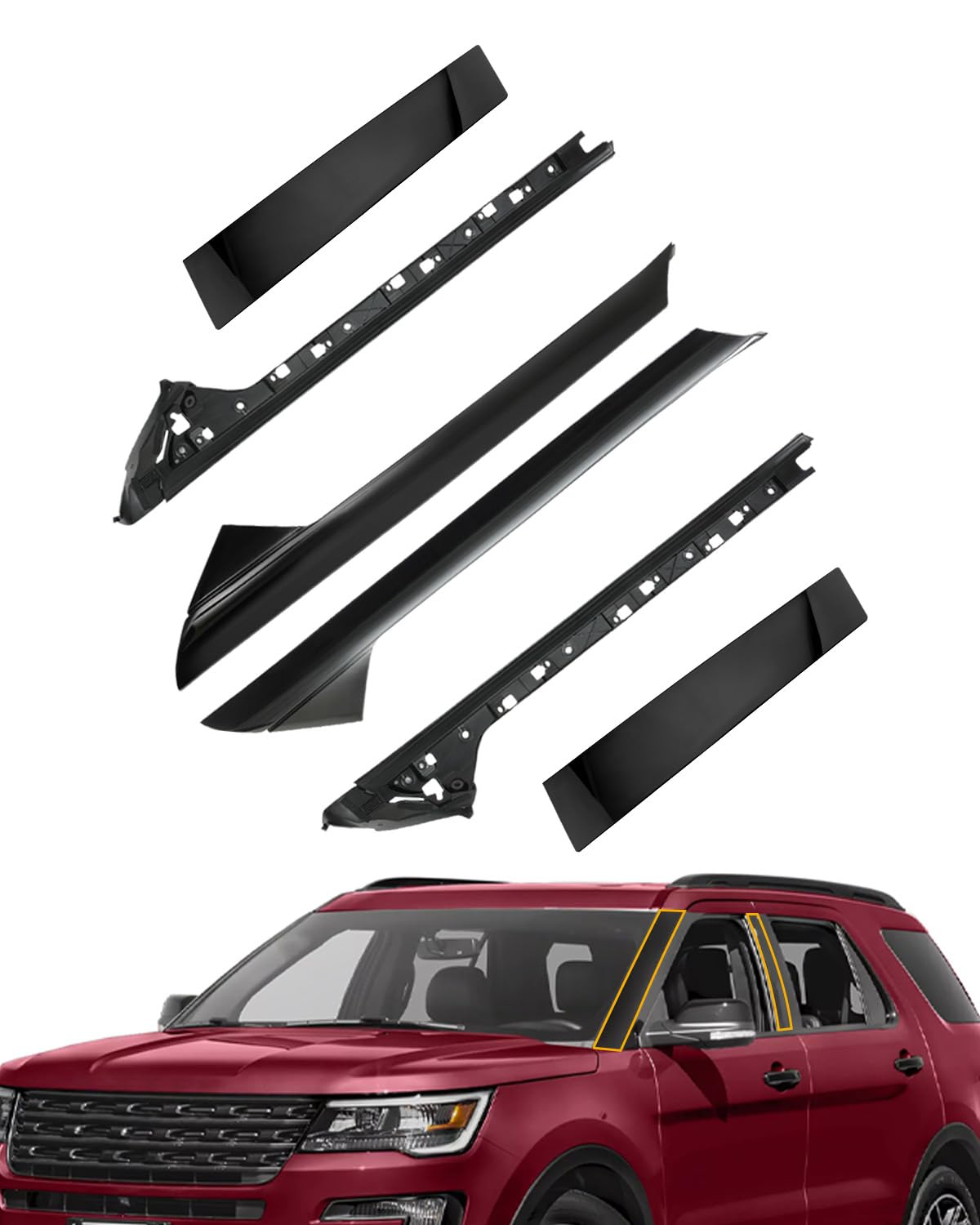 Windshield Trim Molding, A & B-Pillar Set, Compatible With 2011-2016 Ford Explorer, Driver & Passenger Cover, Outer & Inner Pane