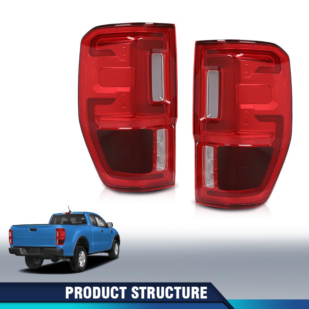 Pit66 Led Tail Lights Taillight Assembly Pair Compatible With Ford Ranger 2019-2023 With Blind Spots Models Kb3Z-13405-G, Kb3Z-1