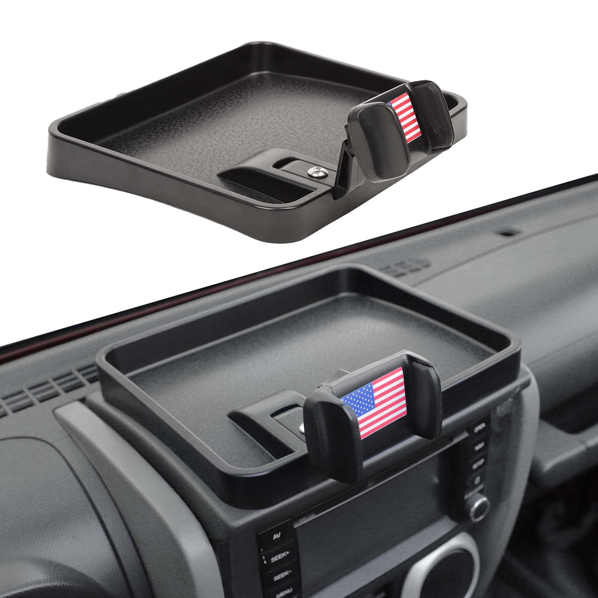 Jimen Compatible with Jeep Wrangler JK JKU 2007-2010, Cell Phone Holder Mount Dashboard Organizer Storage Tray