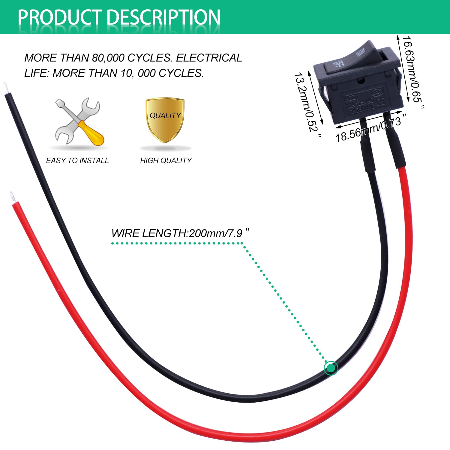 Twidec/5Pcs Rocker Switch Ac 6A/250V 10A/125V Spst 2 Pins 2 Position On/Off Car Boat Square Black Rocker Switch Toggle With Pre-