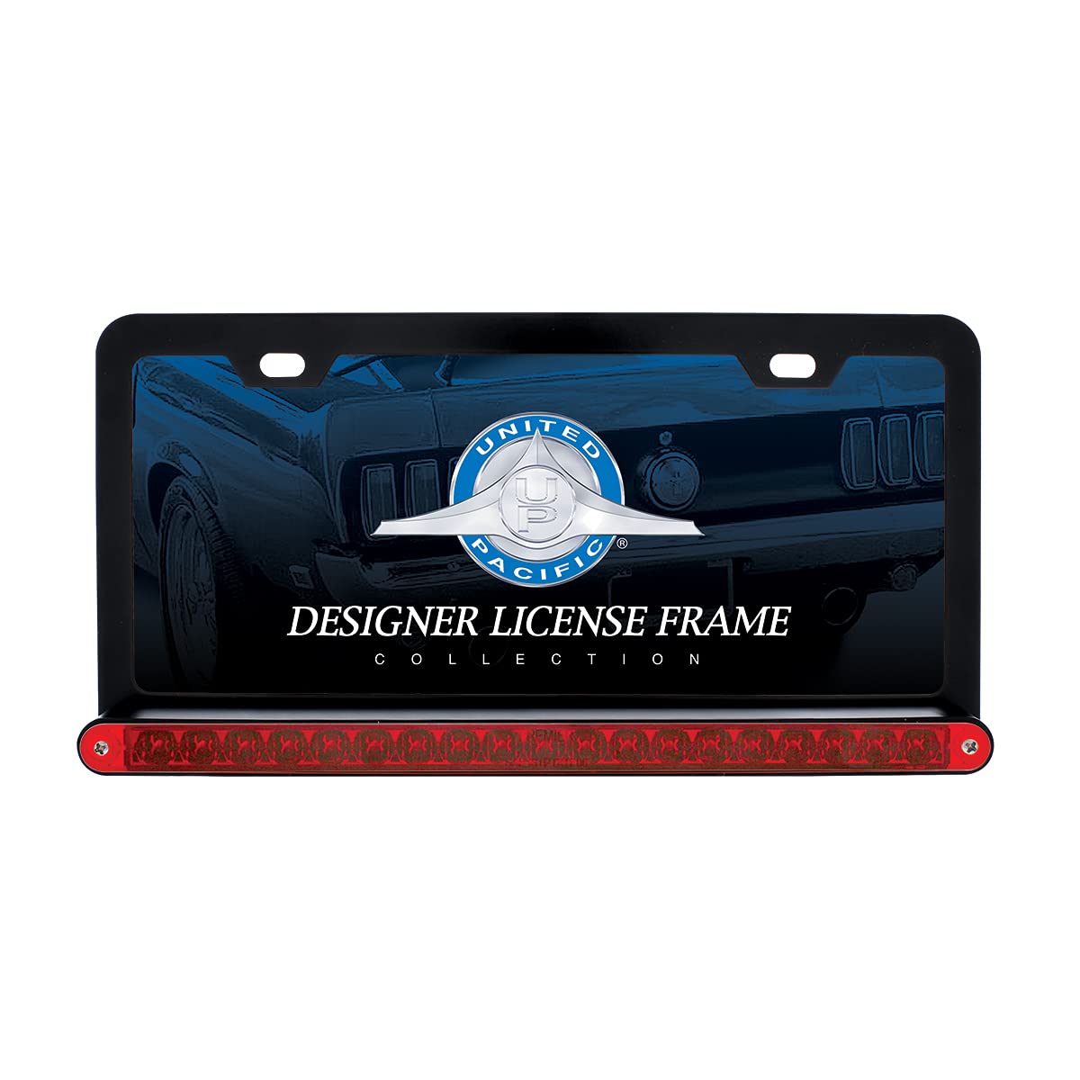 United Pacific 36477 Black License Frame With 19 Led 12' Reflector Light Bar (Red Led/Red Lens)