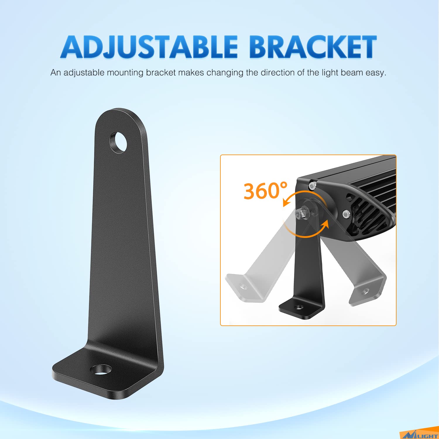 Nilight 2Pcs Universal Side-Mounted Brackets Adjustable Compatible With Straight Or Curved Led Light Bar, 2 Years Warranty,Black