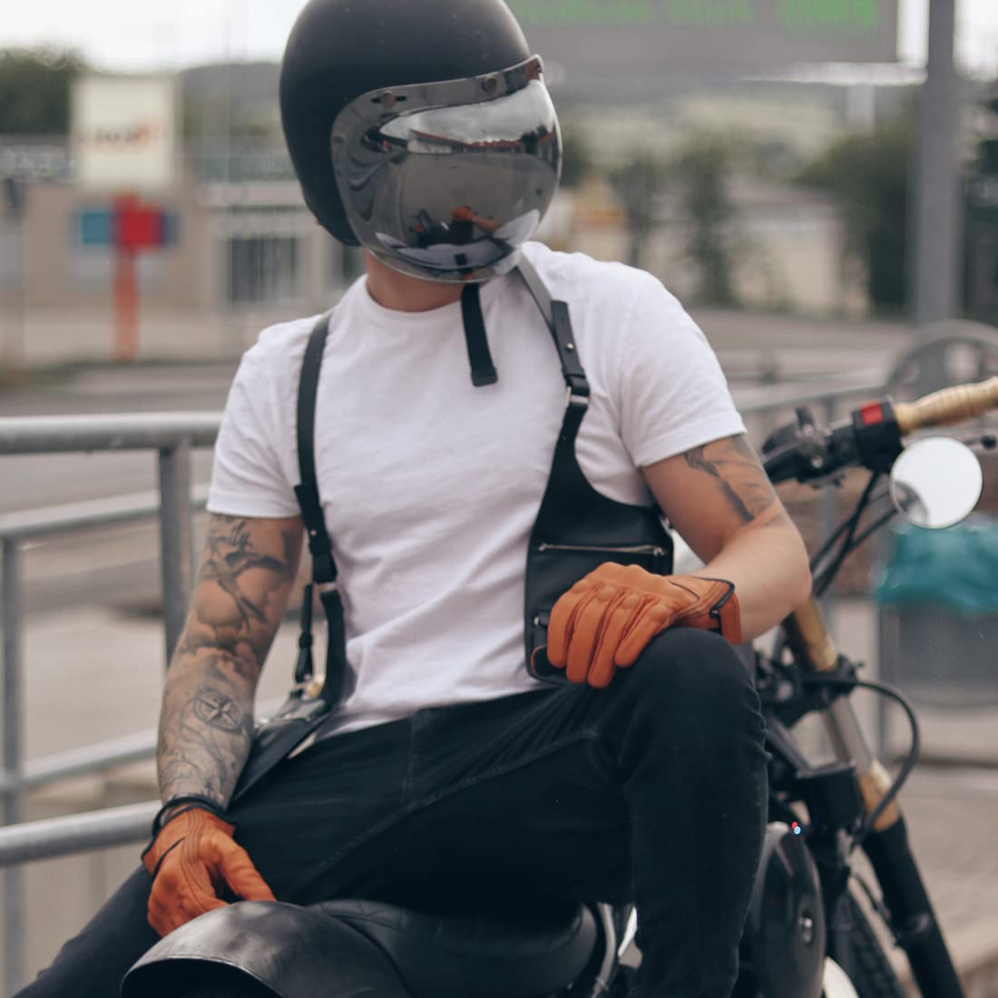 Harssidanzar Mens Full Finger Goatskin Leather Touchscreen Motorcycle Gloves Upgrade Gm028,Tan,Size S