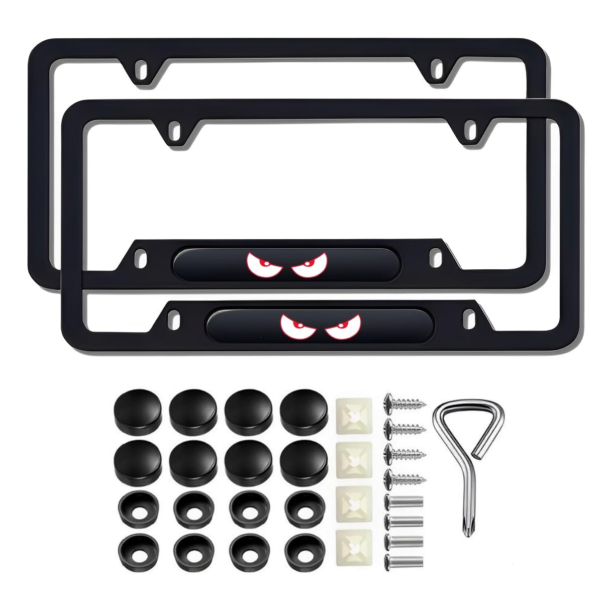 2 Pcs Black License Plate Frames License Plate Covers Eye Pattern Metal Aluminum Material Screw caps Cover Set