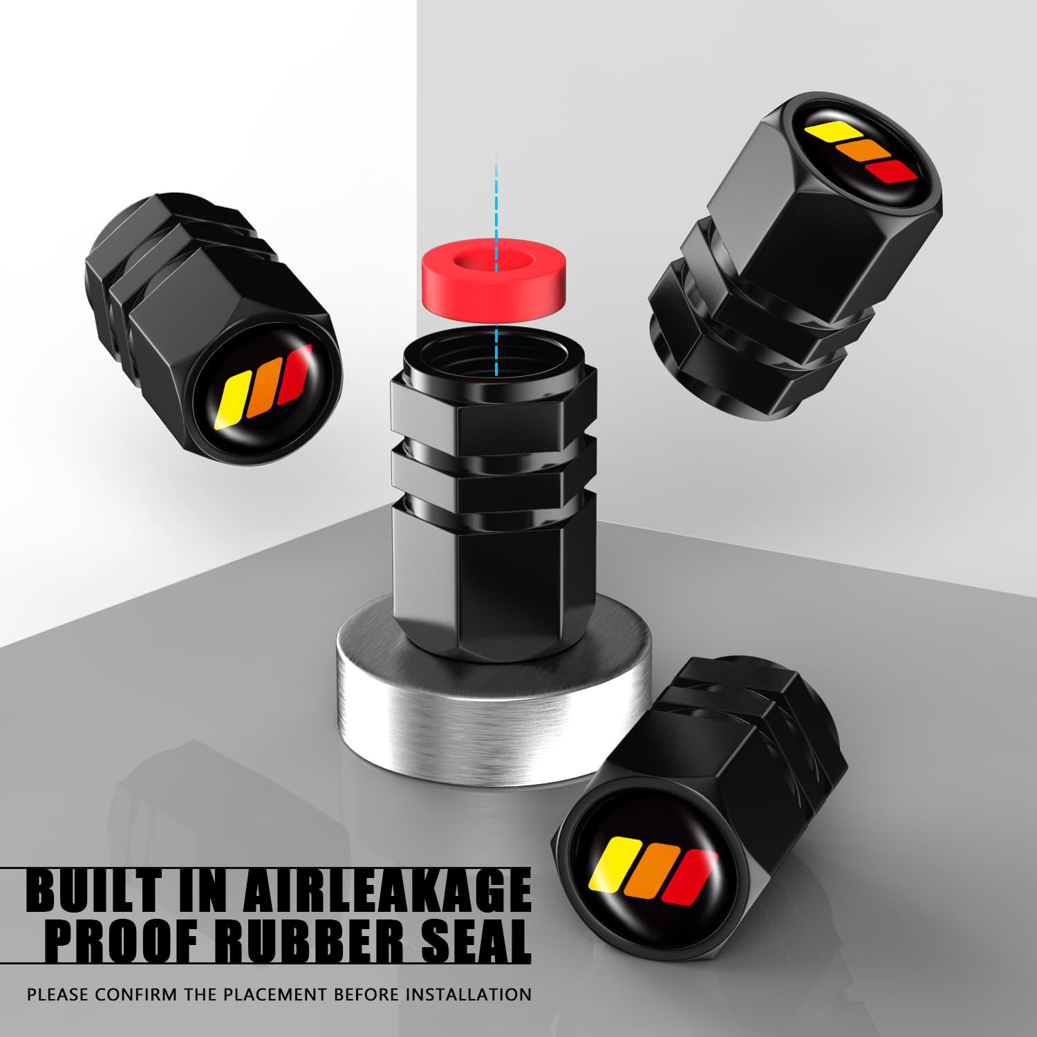 4Pcs Tri-Color Sports Tire Valve Stem Caps, Aluminum Tire Valve Cap Set, Corrosion Resistant, Universal Stem Covers For Cars Tru