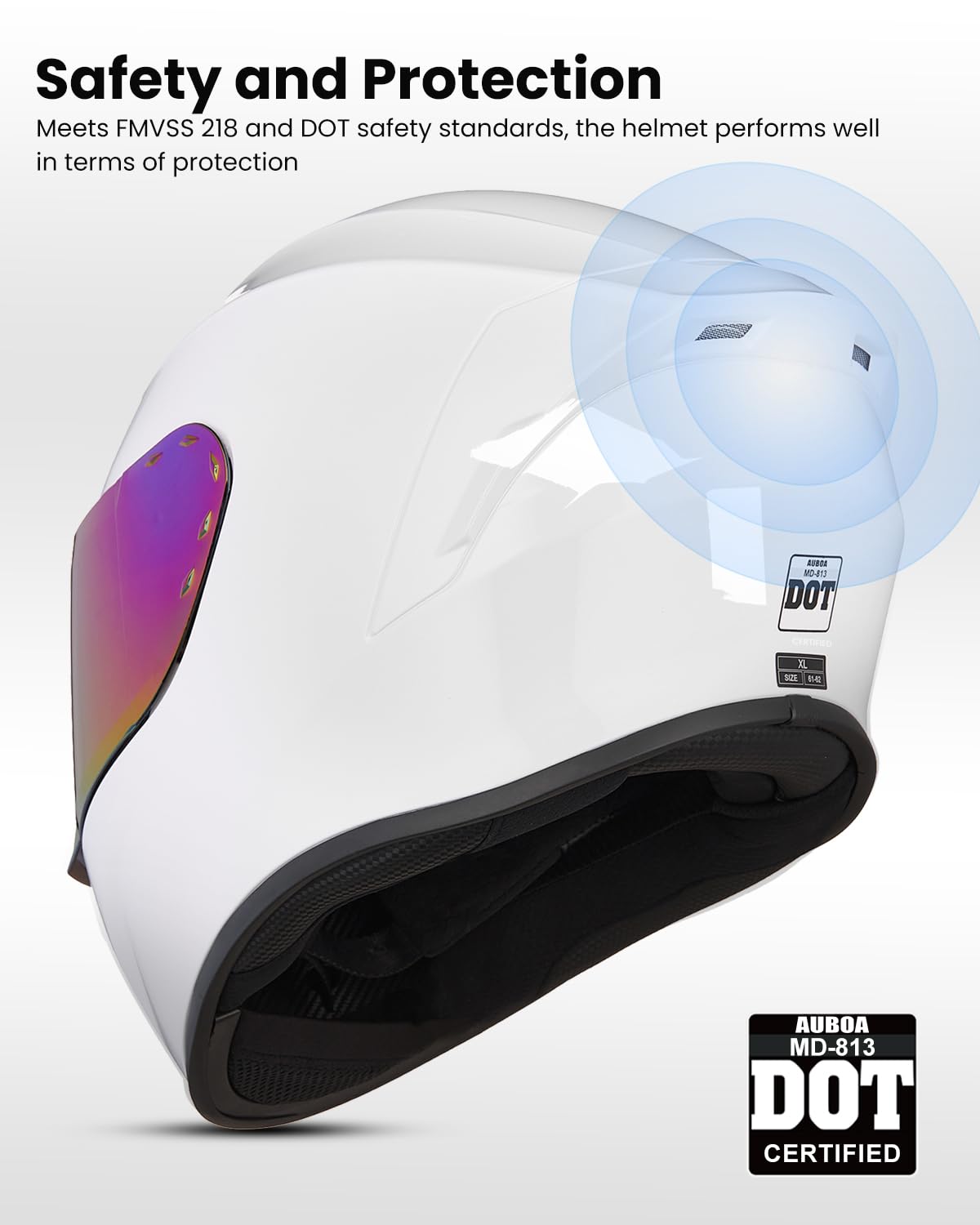 Auboa Full Face Motorcycle Helmets For Adults Men And Women Dot Street Bike Racing Helmet With Extra Clear Visor Model Md-813C (