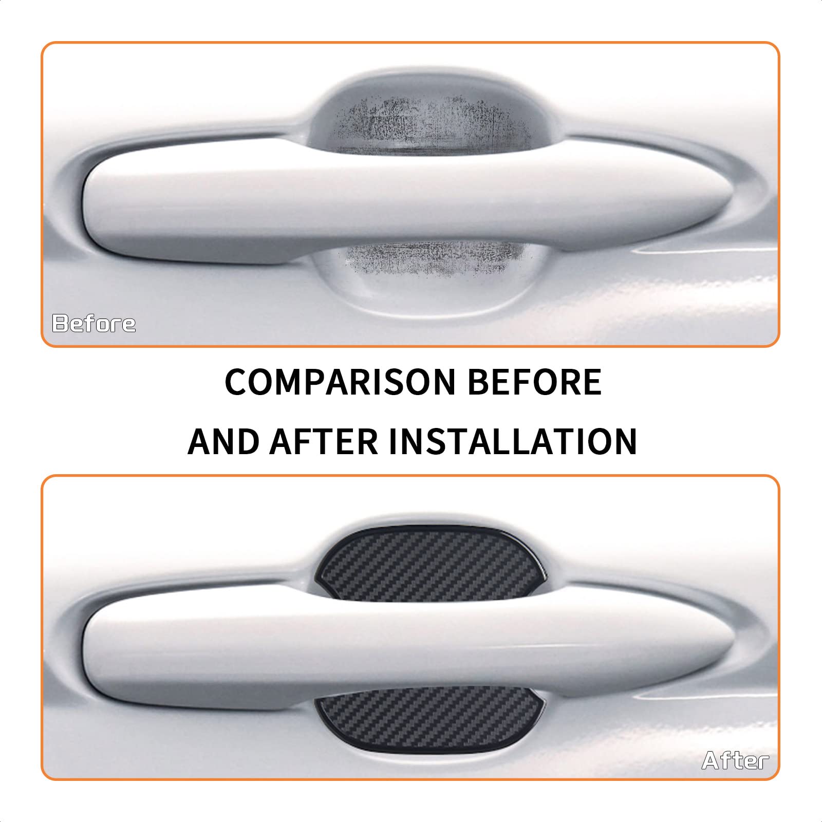 Tangsen 4Pcs Universal 3D Carbon Fiber Texture Automotive Door Cup Handle Recess Paint Protector Cover Scratch Non-Marking Black Tpu Personalize Pad Sticker (M)