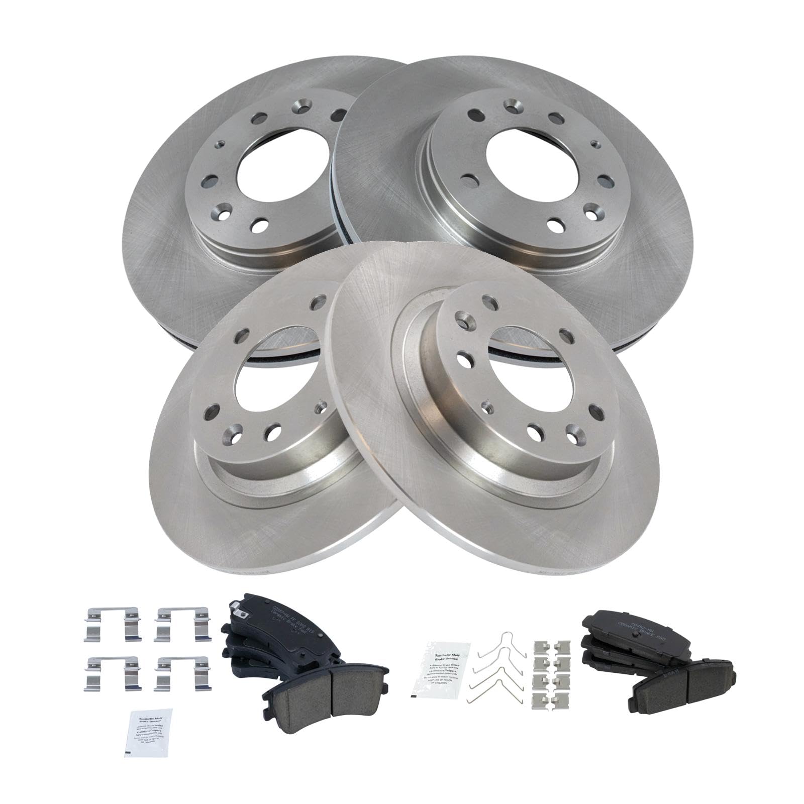 Trq Front And Rear Brake Pad & Rotor Kit Brake Pads Brake Rotor Ceramic Compatible With 2003-2005 Mazda 6