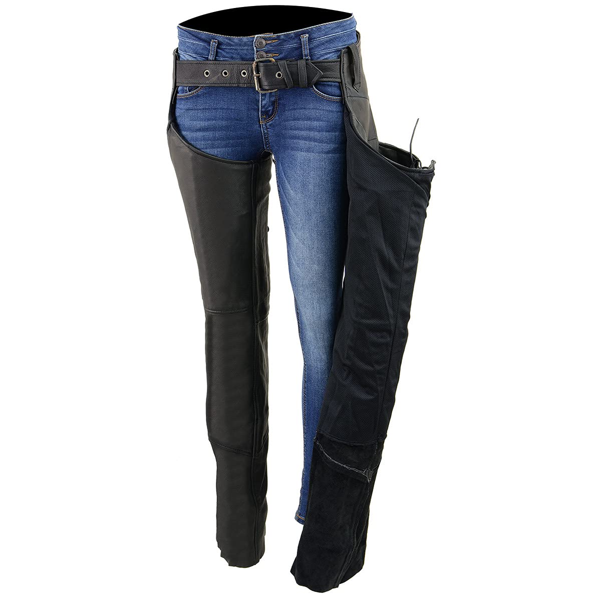 Milwaukee Leather Chaps For Women Black Lightweight Goat Skin- Crinkled Stripes Reflective Motorcycle Chap- Mll6501-5X-Large