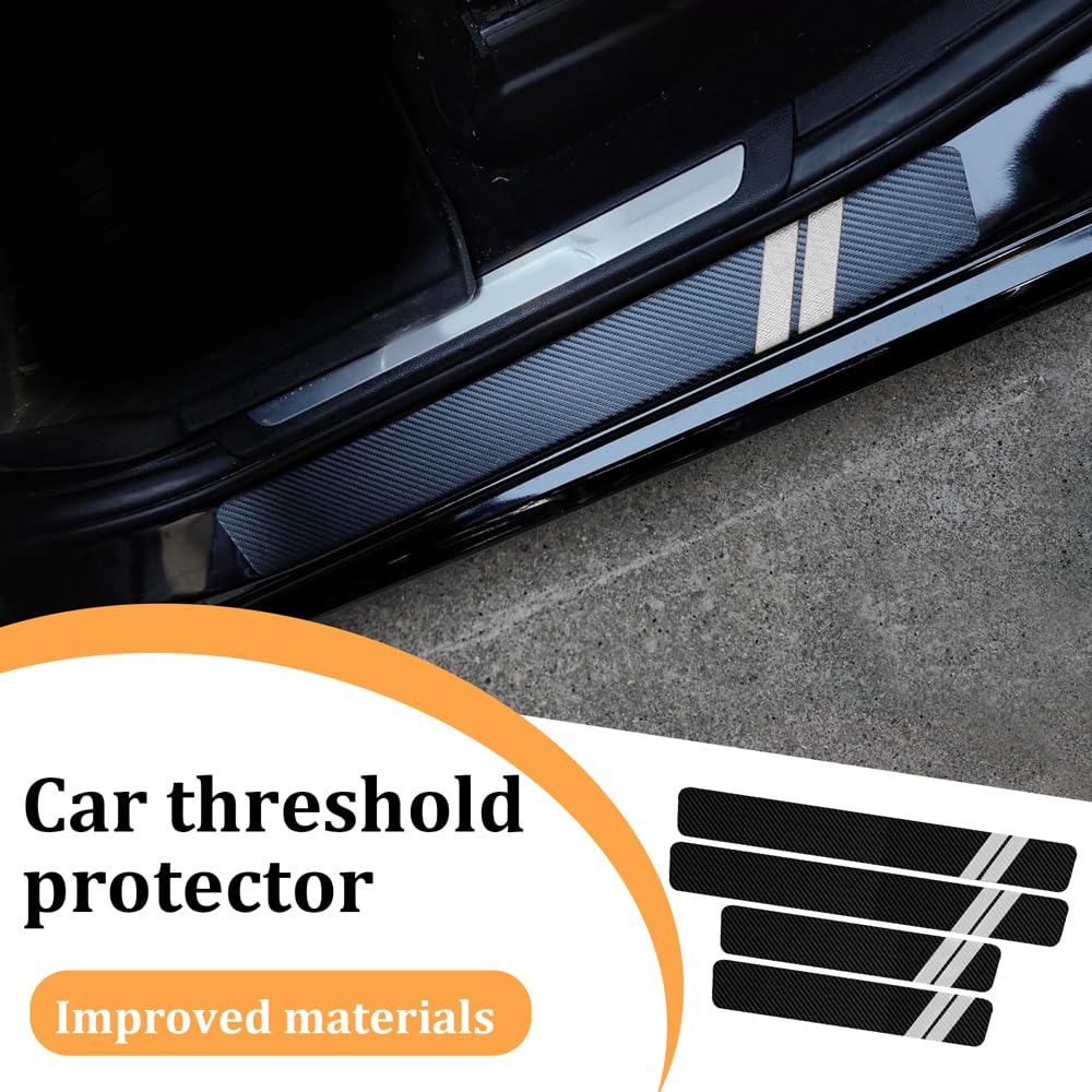RGOAANC 4Pcs Car Door Sill Protectors, Anti Kick Pad Stickers, Carbon Fiber Threshold Cover Strips for Door Edge & Bumper (White