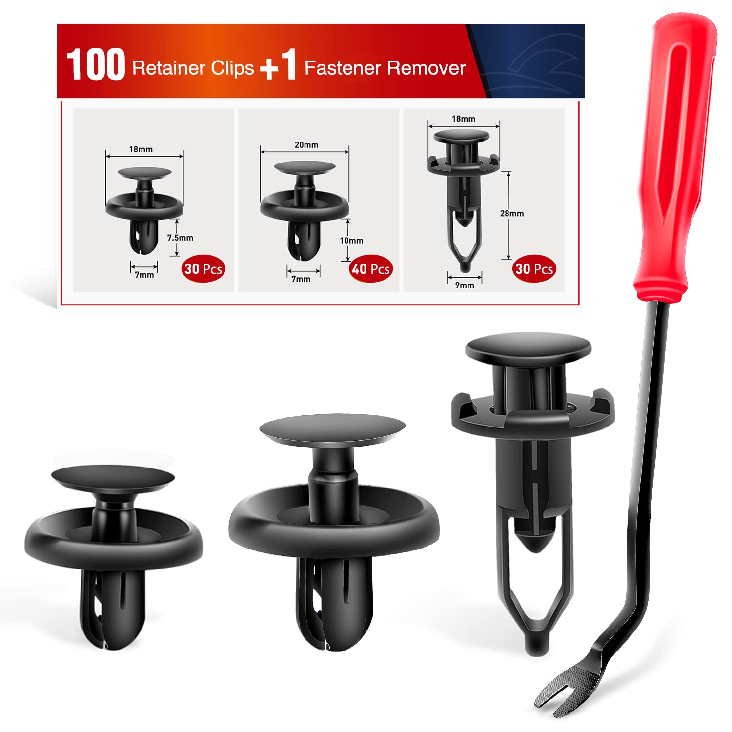 Nilight 100Pcs Car Retainer Clips 7Mm 9Mm Push Type Retainer Clips,Bumper Fastener Rivet Clips For Lexus Toyota Gm,1Pc Fastener