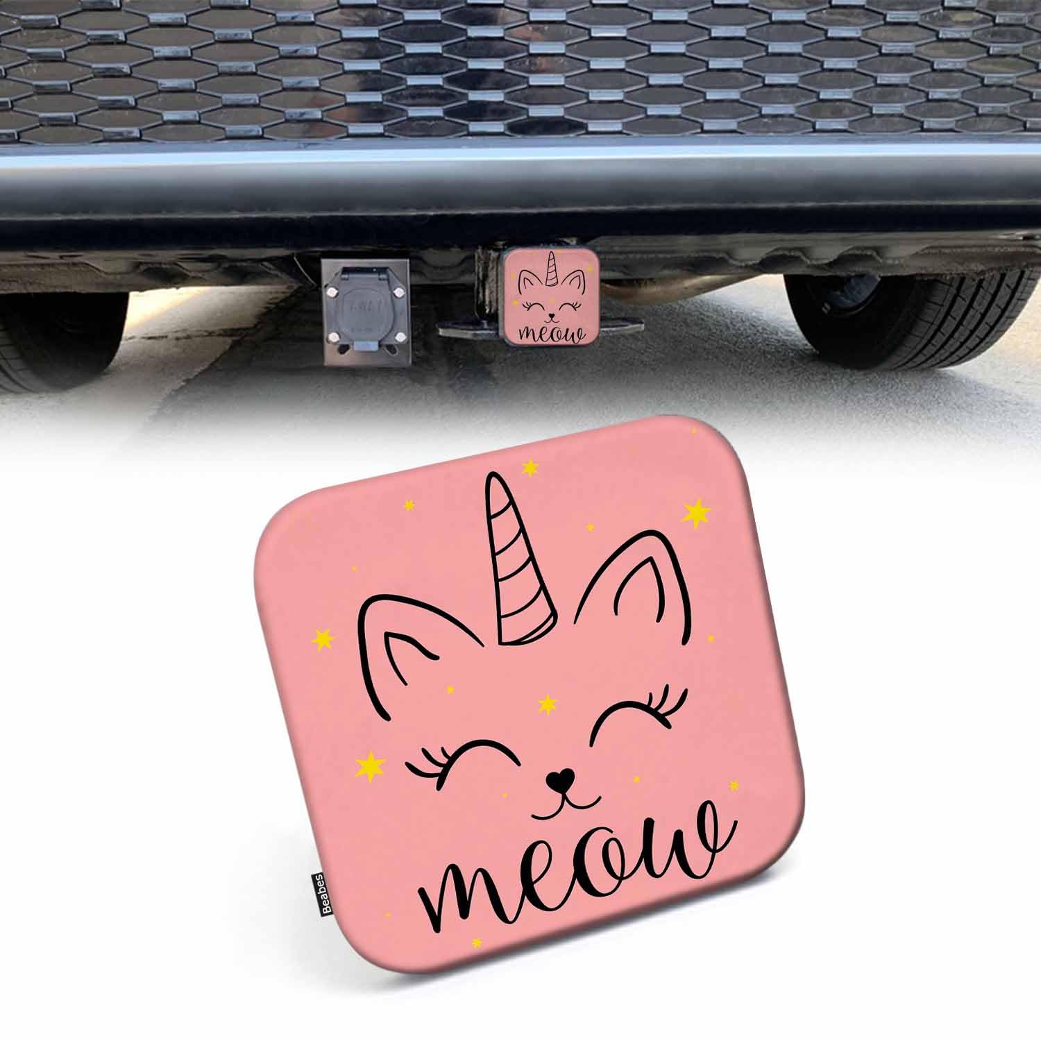 Beabes Unicorn Cat Trailer Hitch Cover for Trucks Cars - Cute Smiling Rubber Tow Plug Insert Receiver Tube Cap for Men Women, 2 