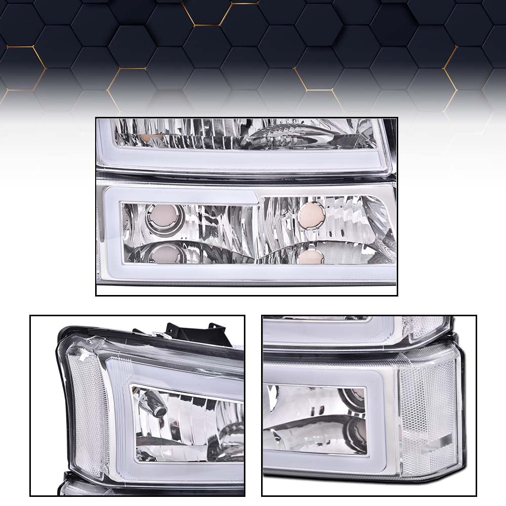 Pit66 Led Headlight, Compatible With 03-06 Chevy Silverado 1500 2500 3500 Hd Model/03-06 Avalanche 1500 2500(Fit No Cladding Only) Clear Lens Chrome Housing Clear Corner