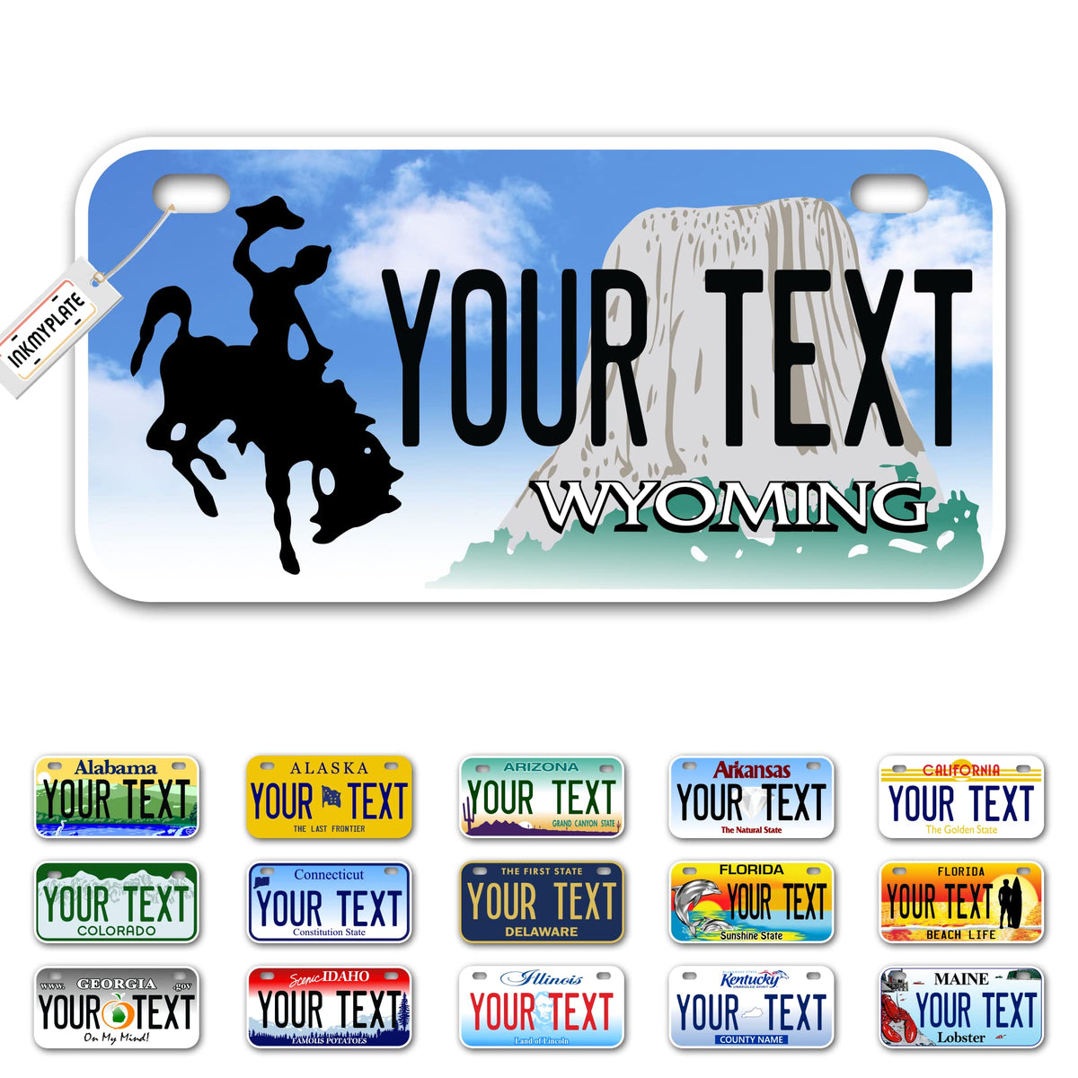 Inkmyplate Personalized Wyoming Small License Plate | Bike 6X3 Inch | Select From All 50 States | 3 Sizes | Custom License Plates For Kids Bicycles | Power Wheels | Usa Thick .040 Aluminum