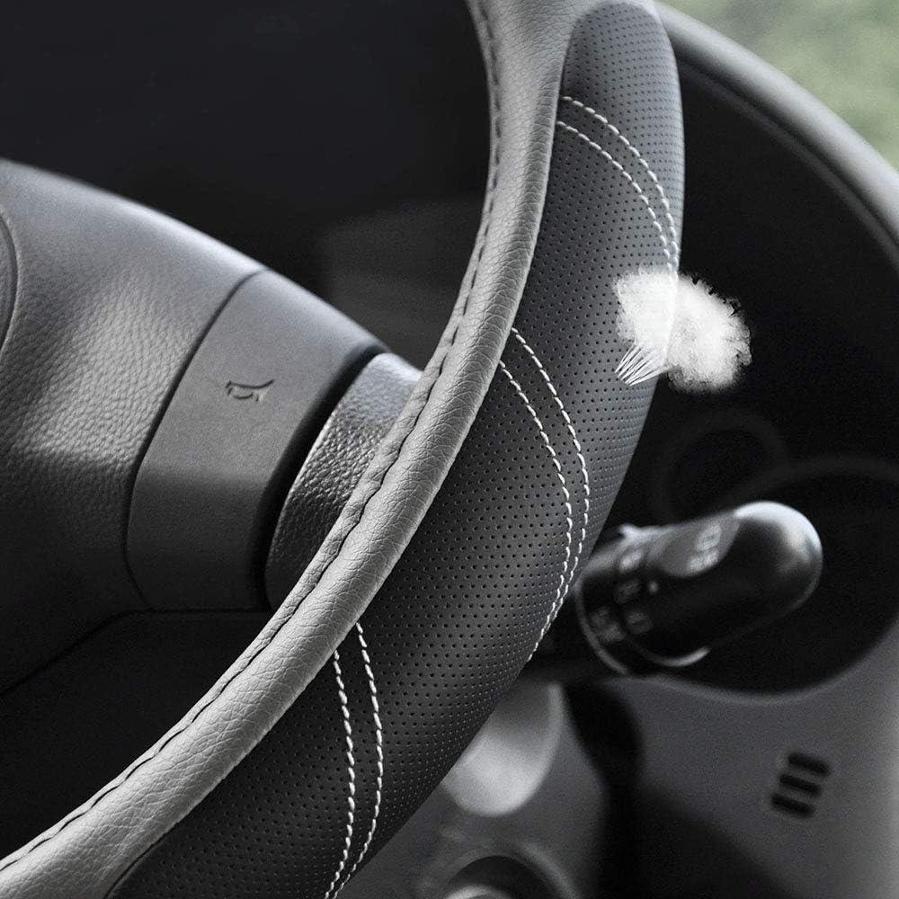 Elantrip Leather Large Steering Wheel Cover 15 1/2 to 16 inch Soft Grip Breathable for Car Truck SUV Jeep Anti Slip Black and Gr
