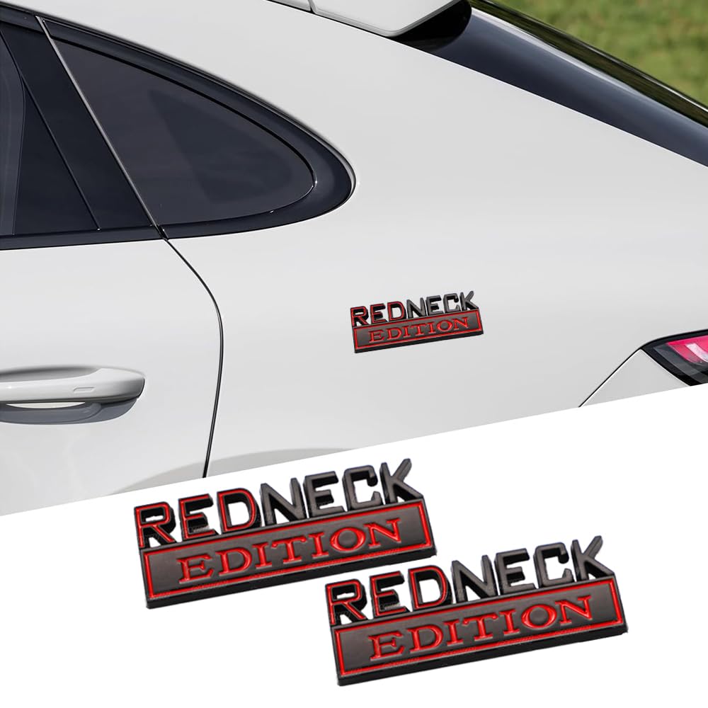 2 Pcs Redneck Edition Emblem Car Side Rear Front Hood Trunk Door Badge 3D Decal Sticker Fit For Car Truck Suv (Redneck, Black Re