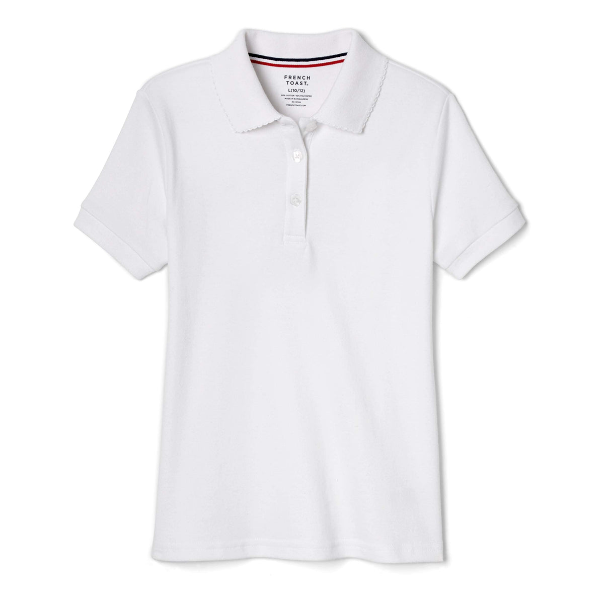 French Toast Girls Short Sleeve Picot Collar (Standard  Plus) Polo Shirt, White, 7 8 Us