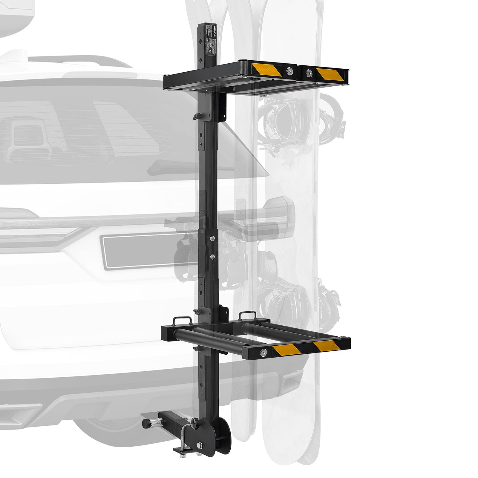 VEVOR Folding Hitch Mounted Ski & Snowboard Rack, Fits 2-Inch Receiver, Carries up to 6 Pairs of Skis or 4 Snowboards, Adjustabl
