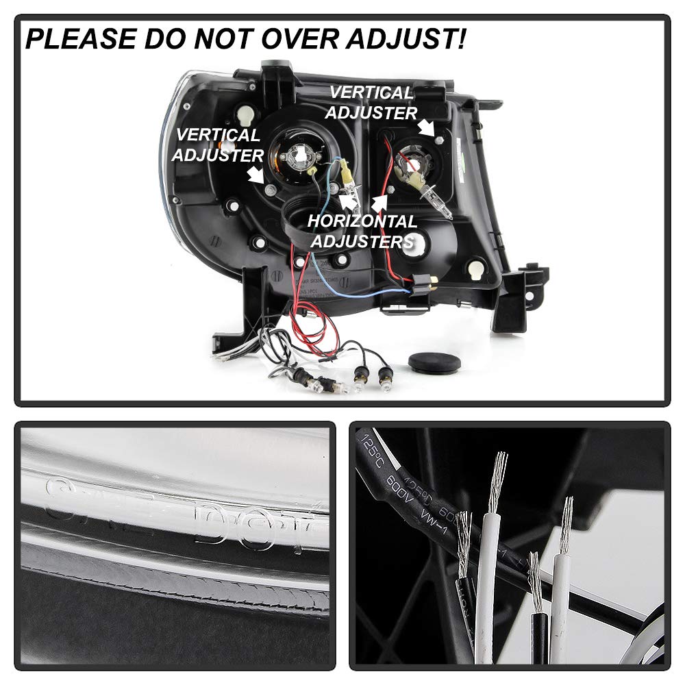 Acanii - For 2005-2011 Toyota Tacoma Led Drl Halo Ring Chrome Housing Projector Headlights Headlamps, Driver & Passenger