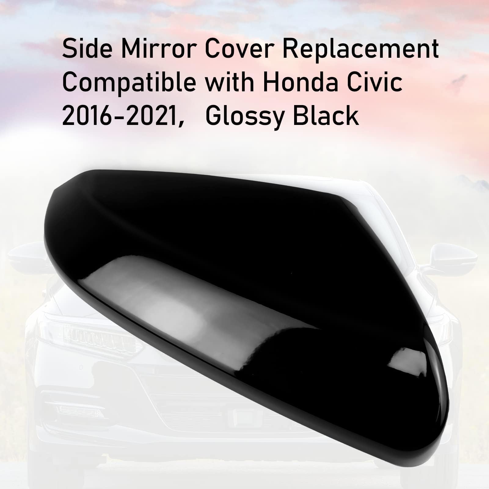 Moonlinks Compatible With 2016-2021 Honda Civic Passenger Side Mirror Cover,Glossy Black For 10Th Gen Civic,2019-2022 Insight,Rh
