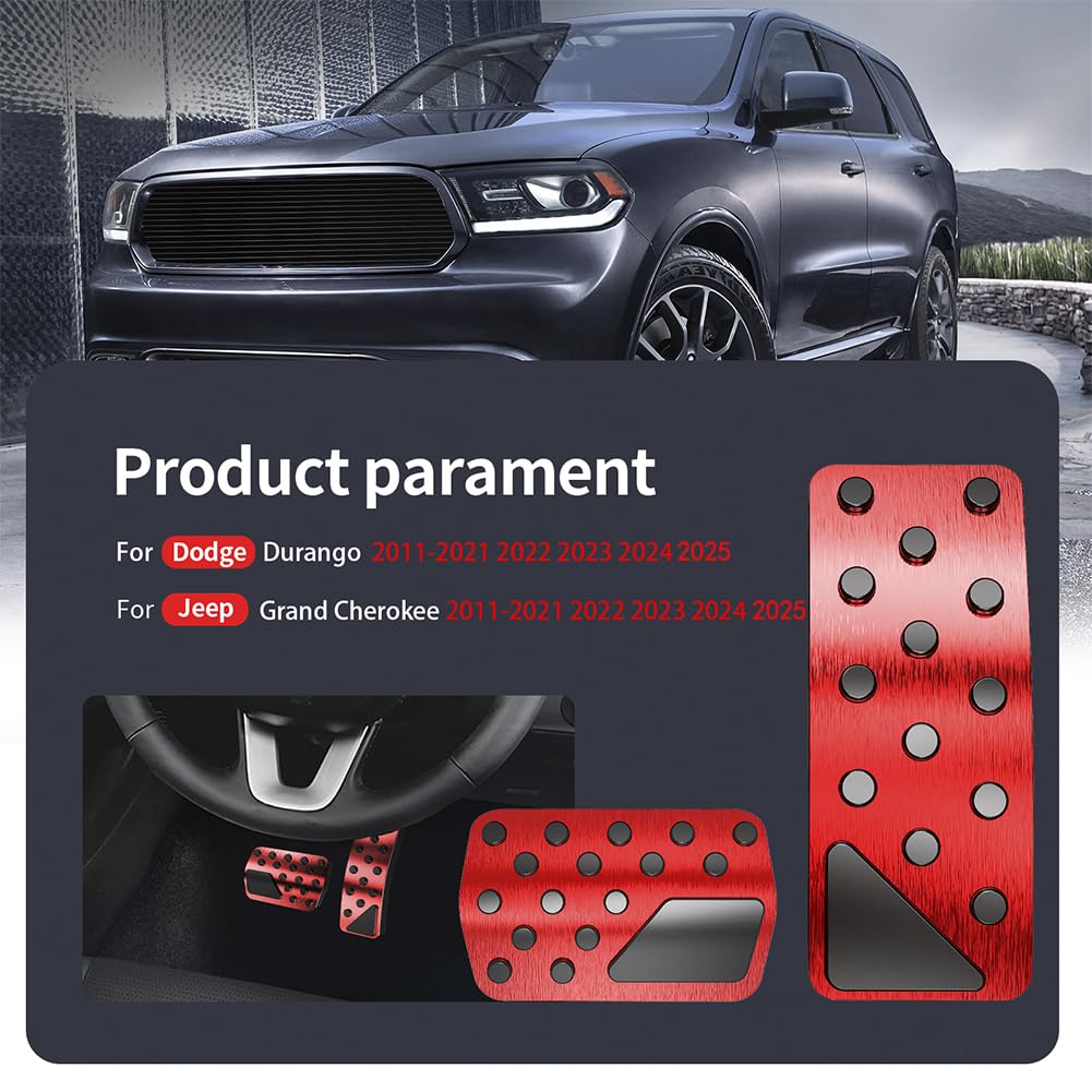 TDOFYH Aluminum Alloy Pedal Covers for Jeep Grand Cherokee & Dodge Durango 2011-2025, No Drilling, 2PCS, Red